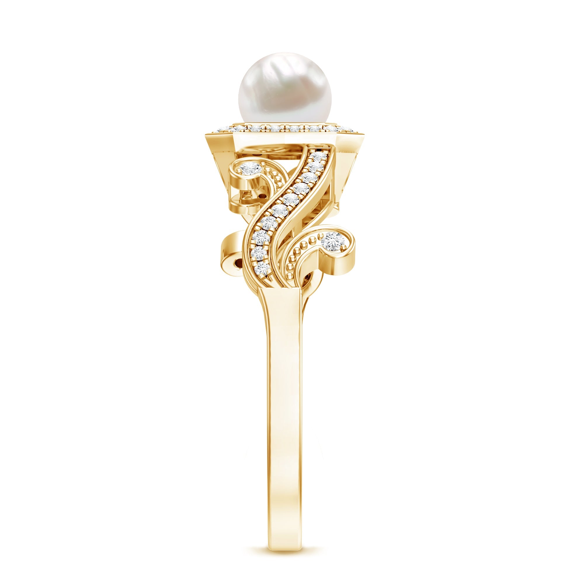 2.25 CT Freshwater Pearl and Diamond Vintage Engagement Ring