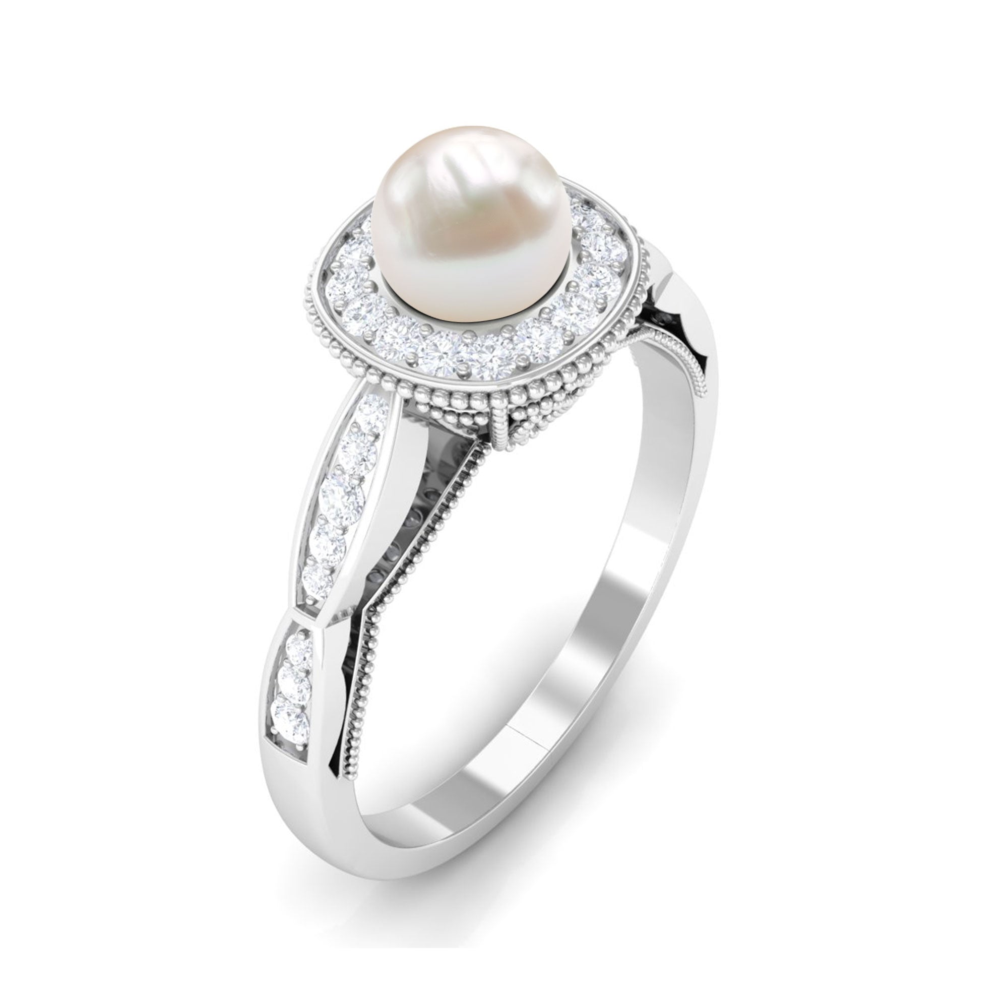 2.25 CT Freshwater Pearl and Diamond Engagement Ring