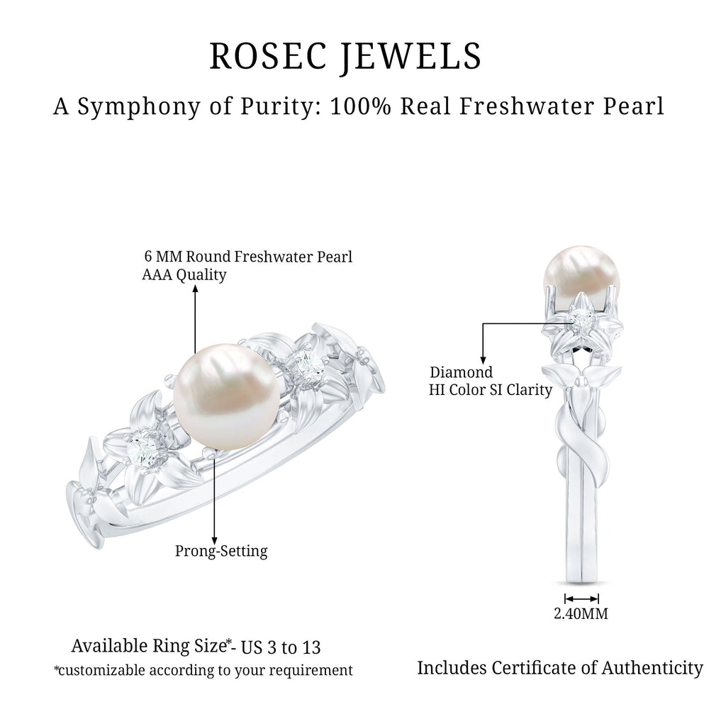 2.25 CT Freshwater Pearl Flower Band Ring with Diamond