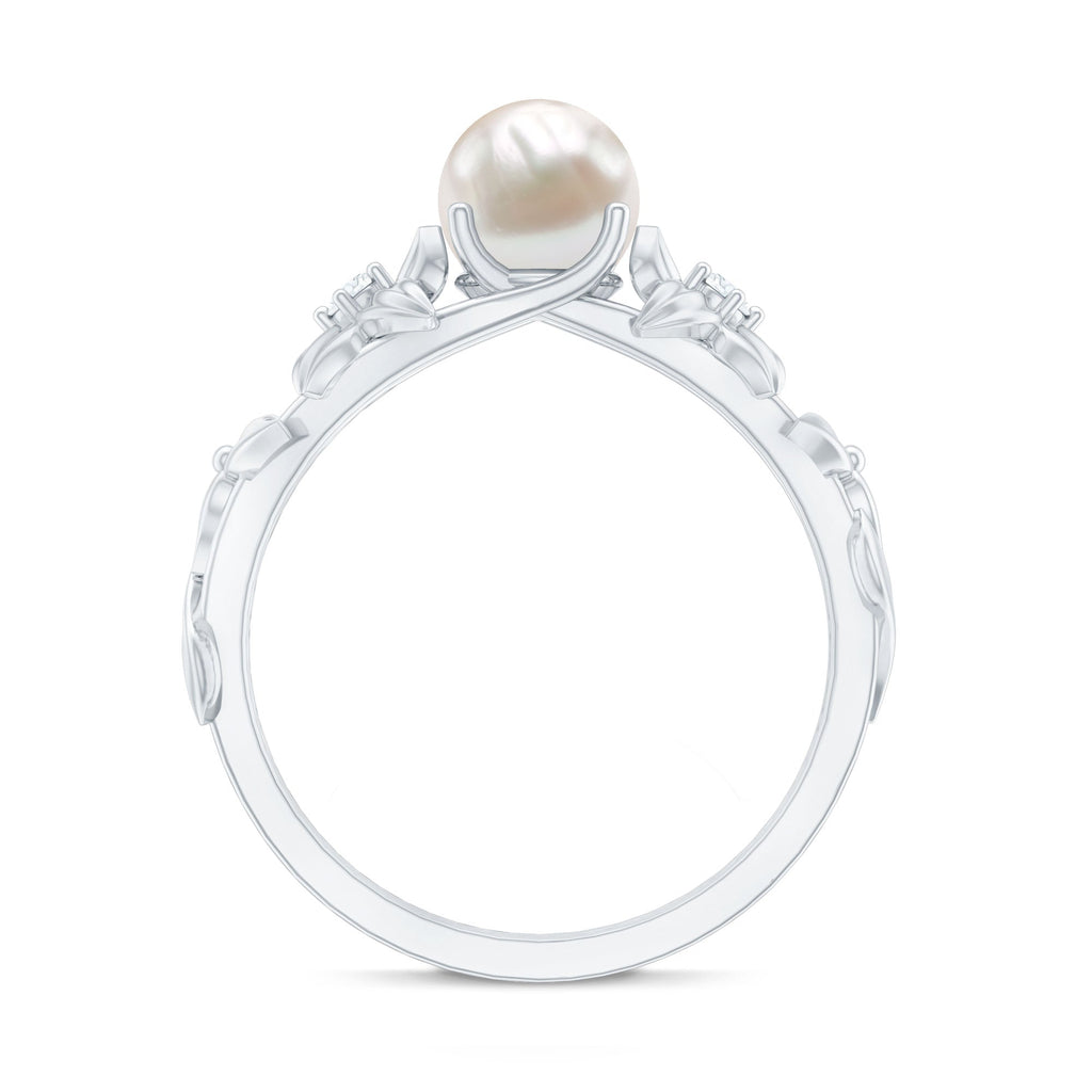 2.25 CT Freshwater Pearl Flower Band Ring with Diamond