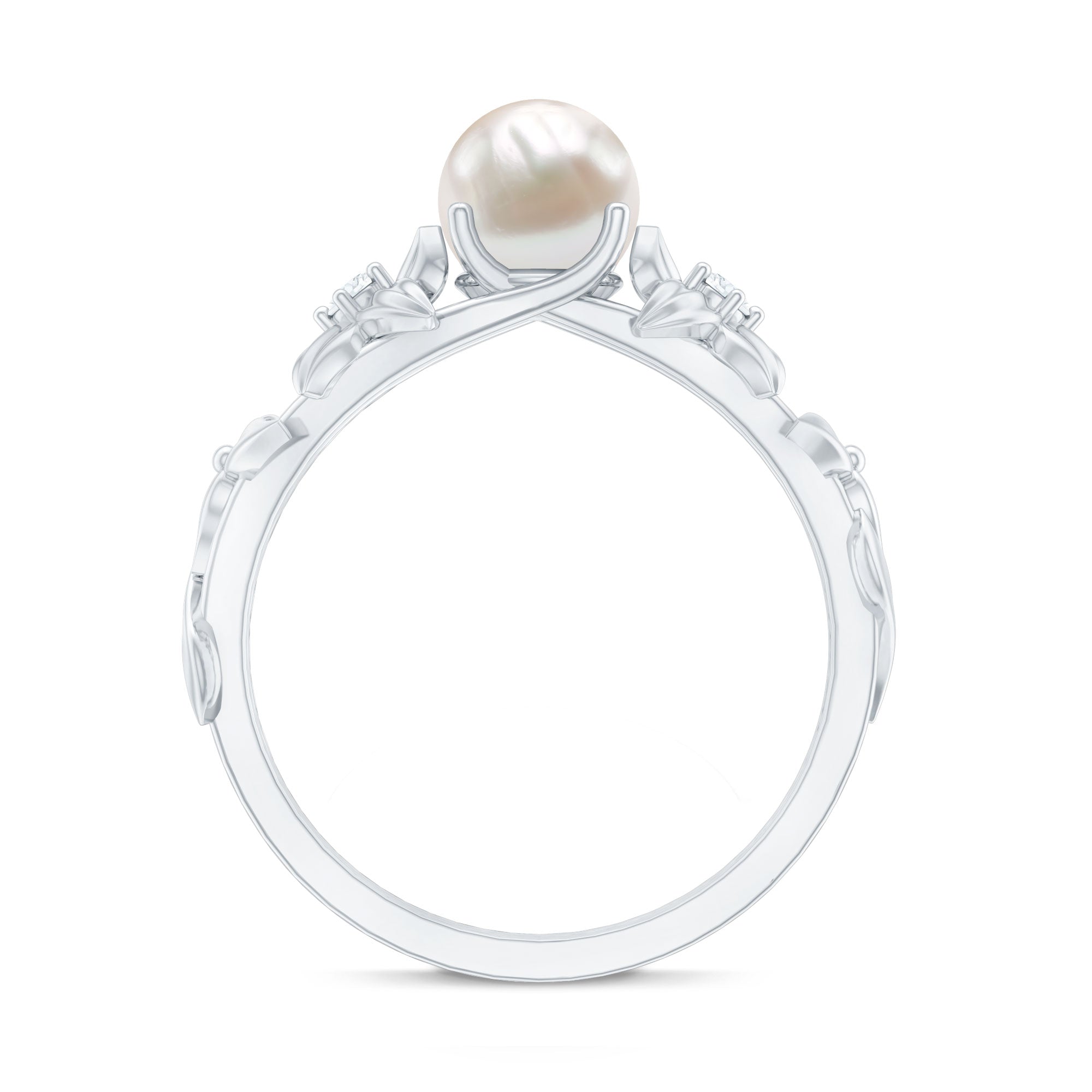 2.25 CT Freshwater Pearl Flower Band Ring with Diamond