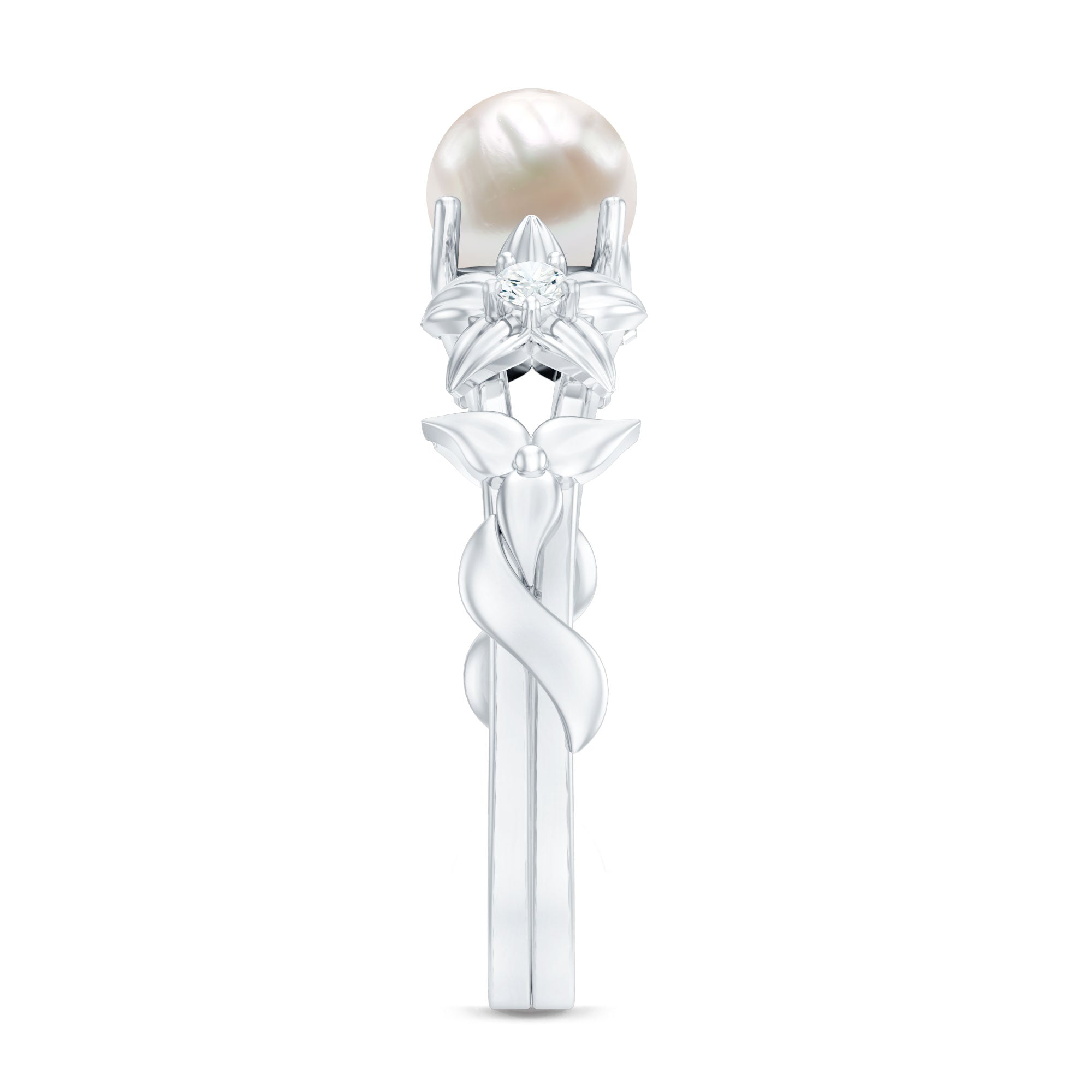 2.25 CT Freshwater Pearl Flower Band Ring with Diamond