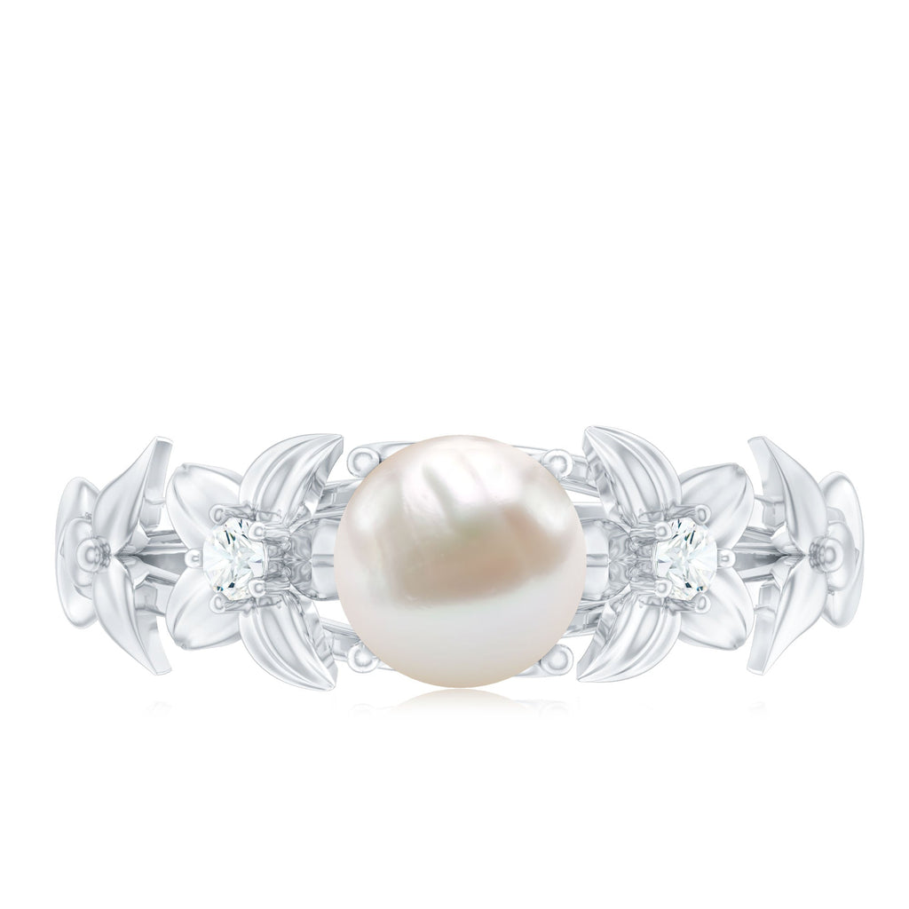 2.25 CT Freshwater Pearl Flower Band Ring with Diamond