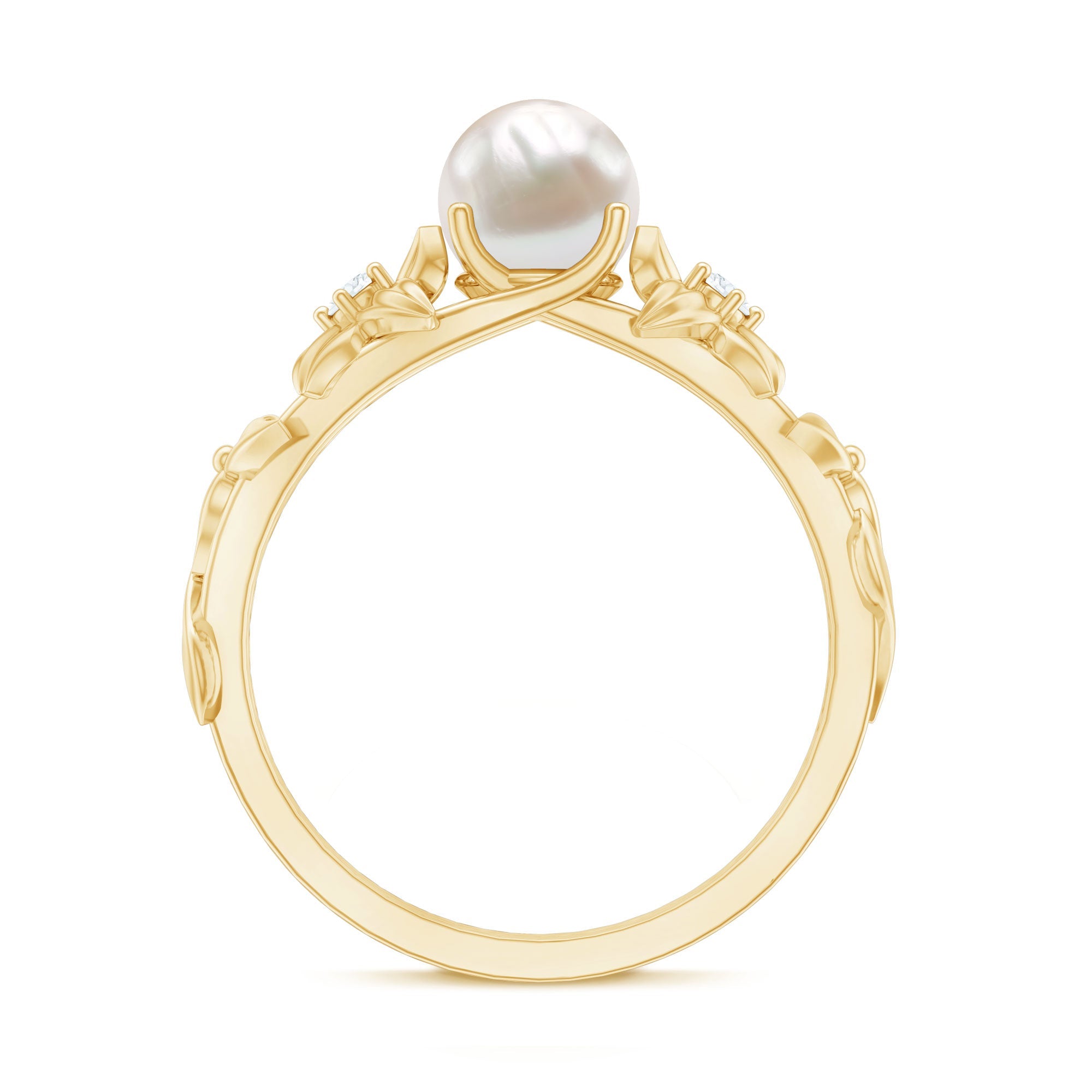 2.25 CT Freshwater Pearl Flower Band Ring with Diamond