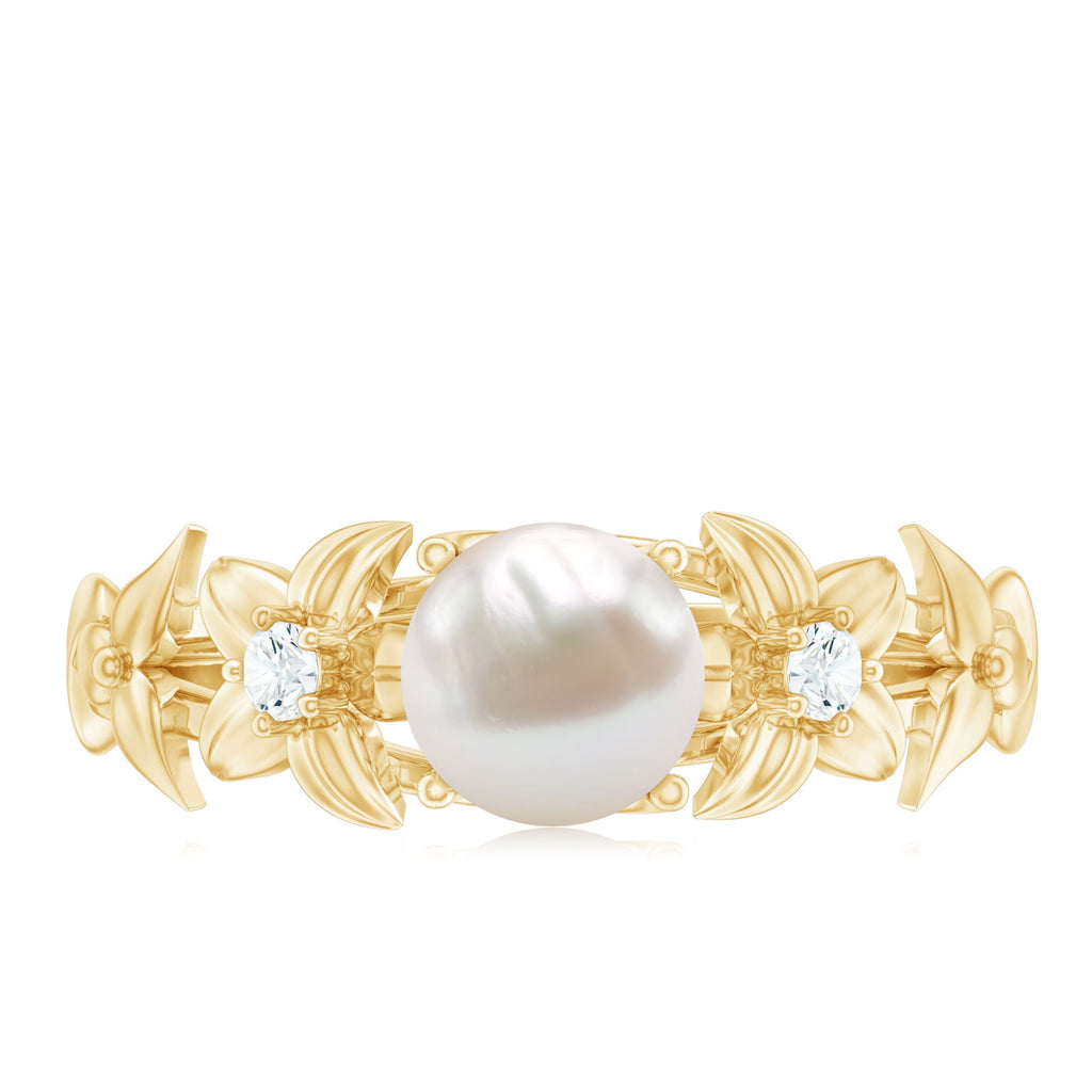 2.25 CT Freshwater Pearl Flower Band Ring with Diamond