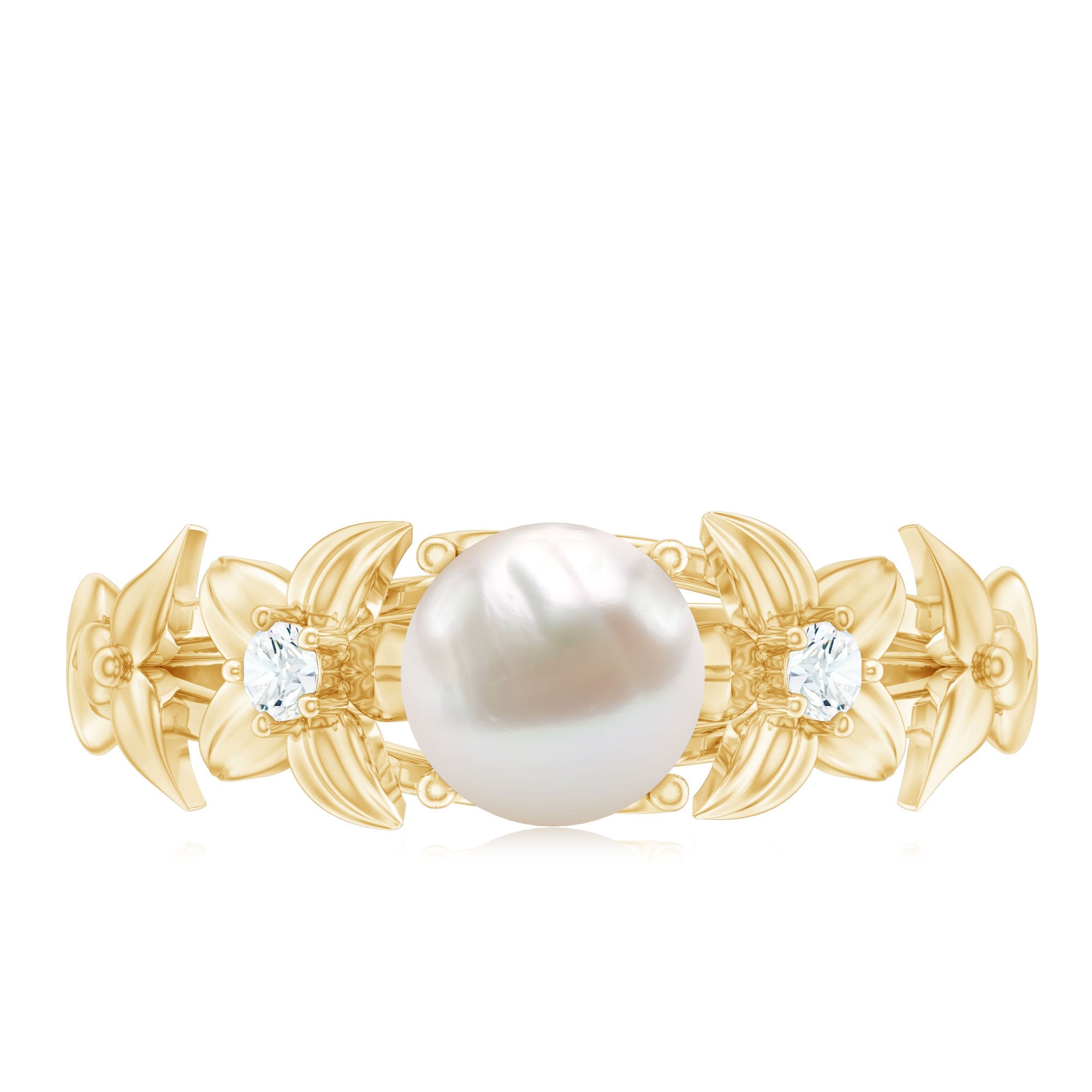 2.25 CT Freshwater Pearl Flower Band Ring with Diamond