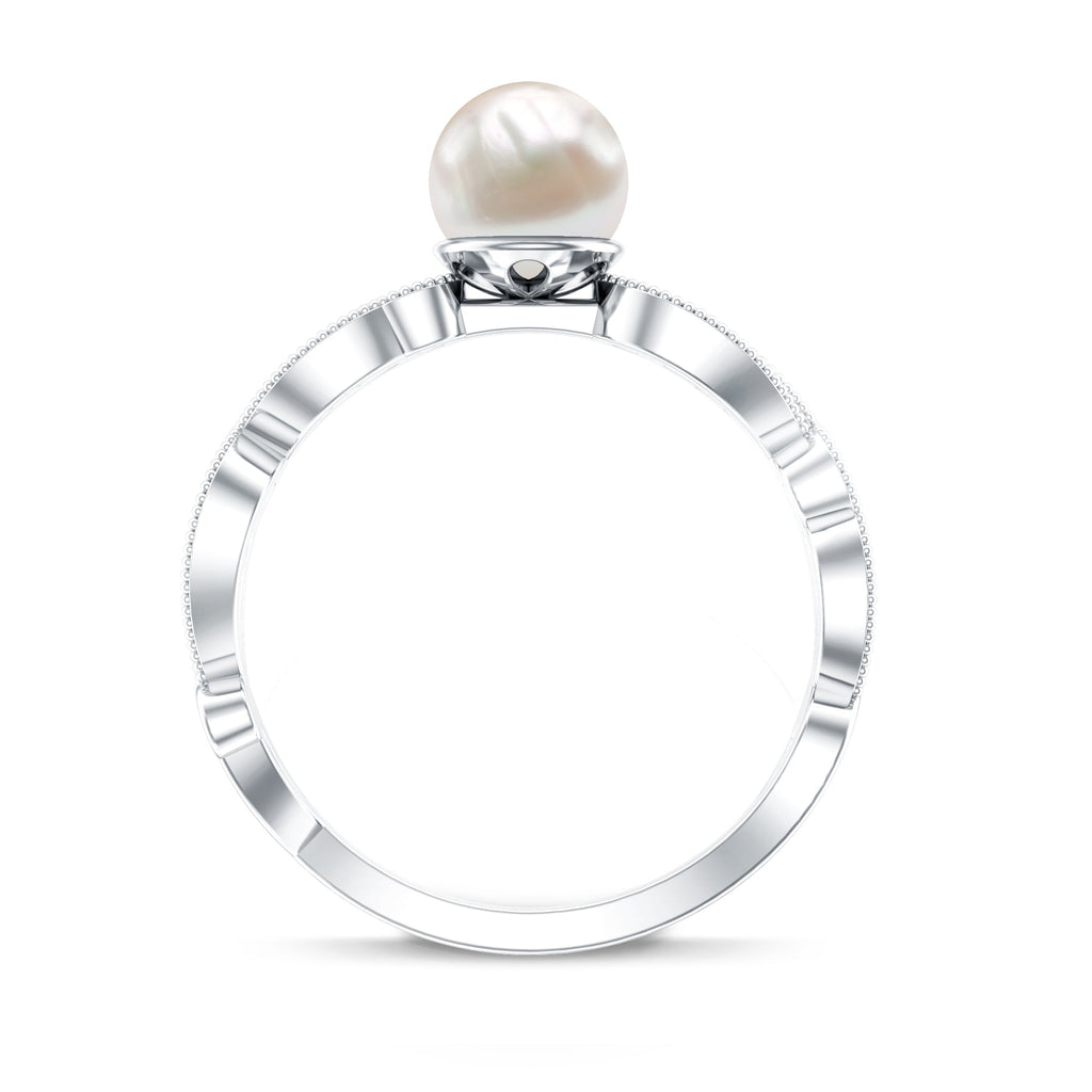 2.5 CT Freshwater Pearl Solitaire Beaded Ring with Diamond