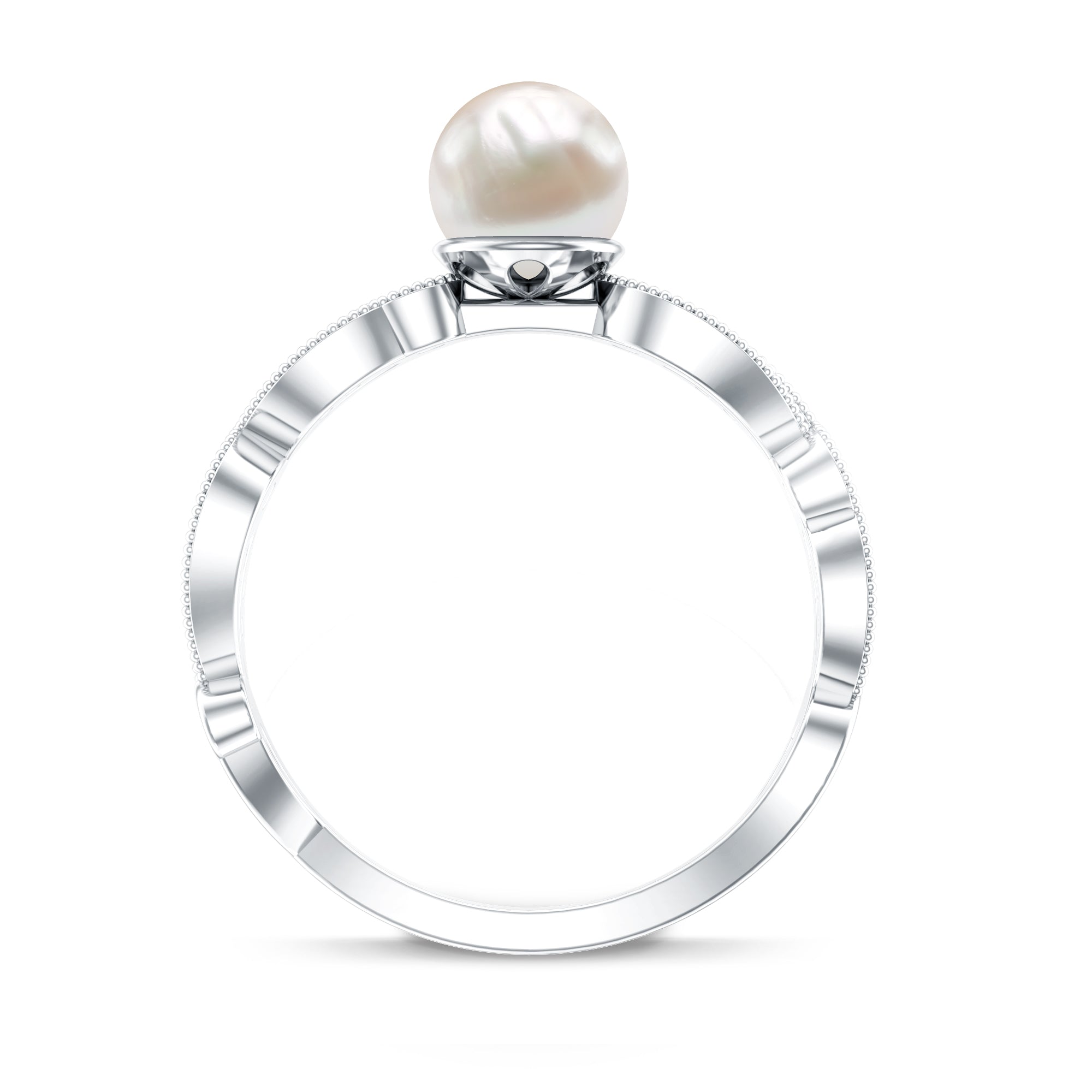 2.5 CT Freshwater Pearl Solitaire Beaded Ring with Diamond