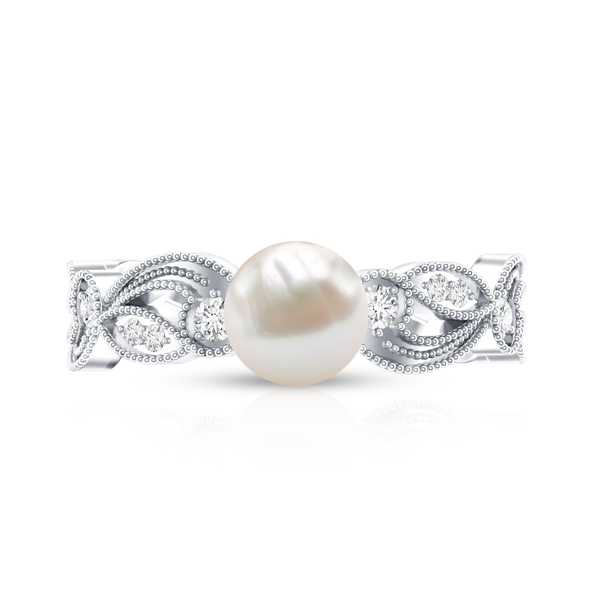 2.5 CT Freshwater Pearl Solitaire Beaded Ring with Diamond