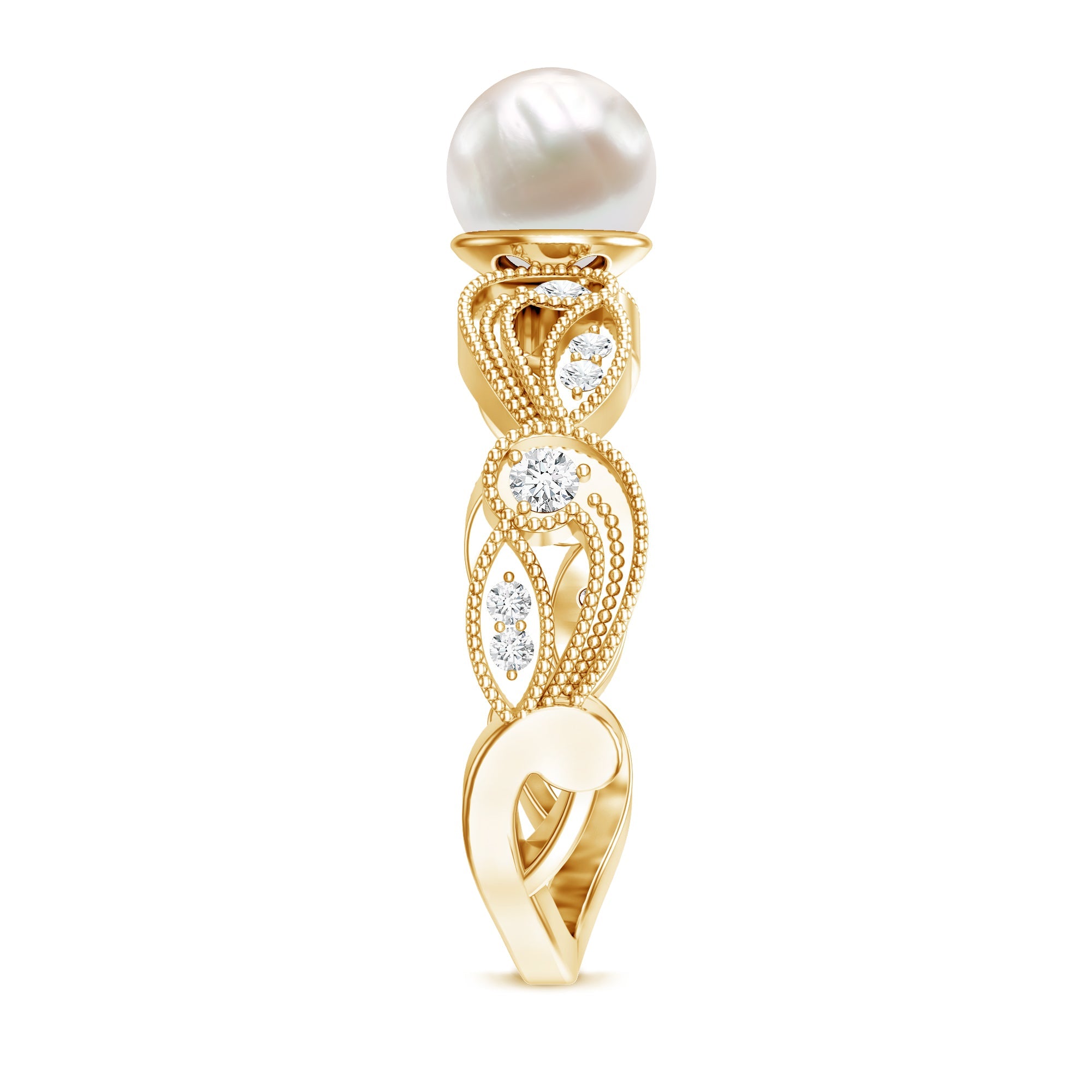 2.5 CT Freshwater Pearl Solitaire Beaded Ring with Diamond