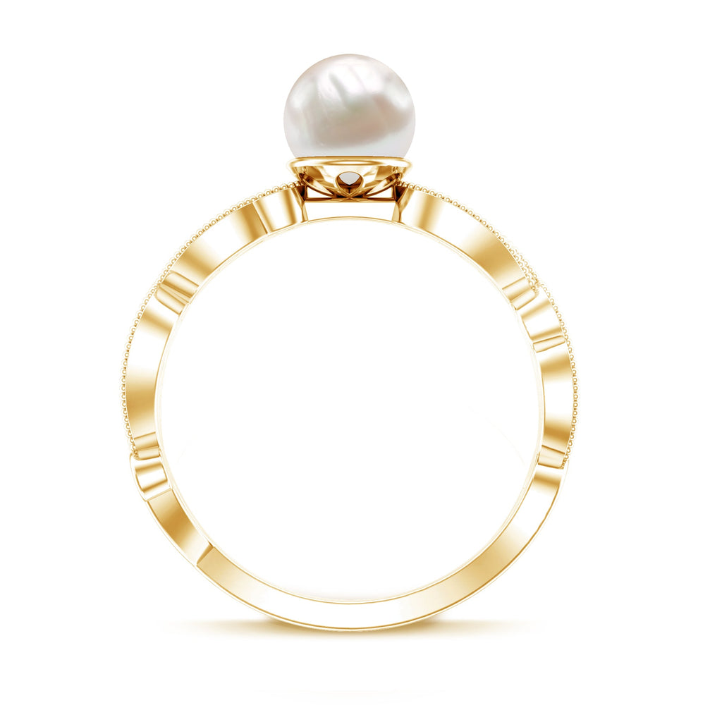 2.5 CT Freshwater Pearl Solitaire Beaded Ring with Diamond
