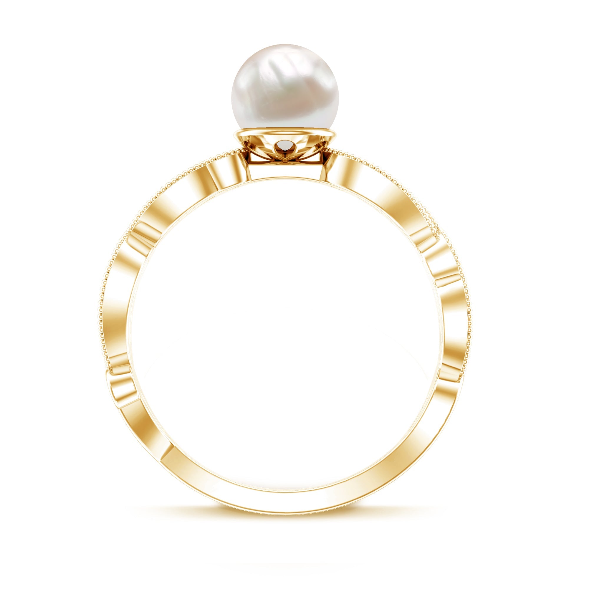 2.5 CT Freshwater Pearl Solitaire Beaded Ring with Diamond