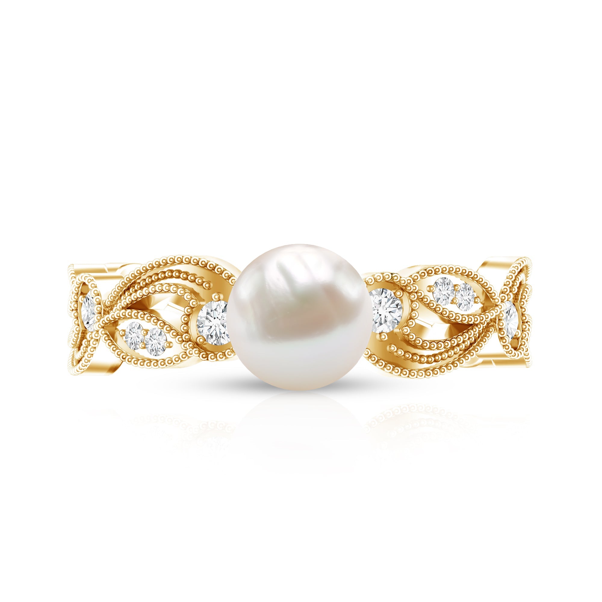 2.5 CT Freshwater Pearl Solitaire Beaded Ring with Diamond