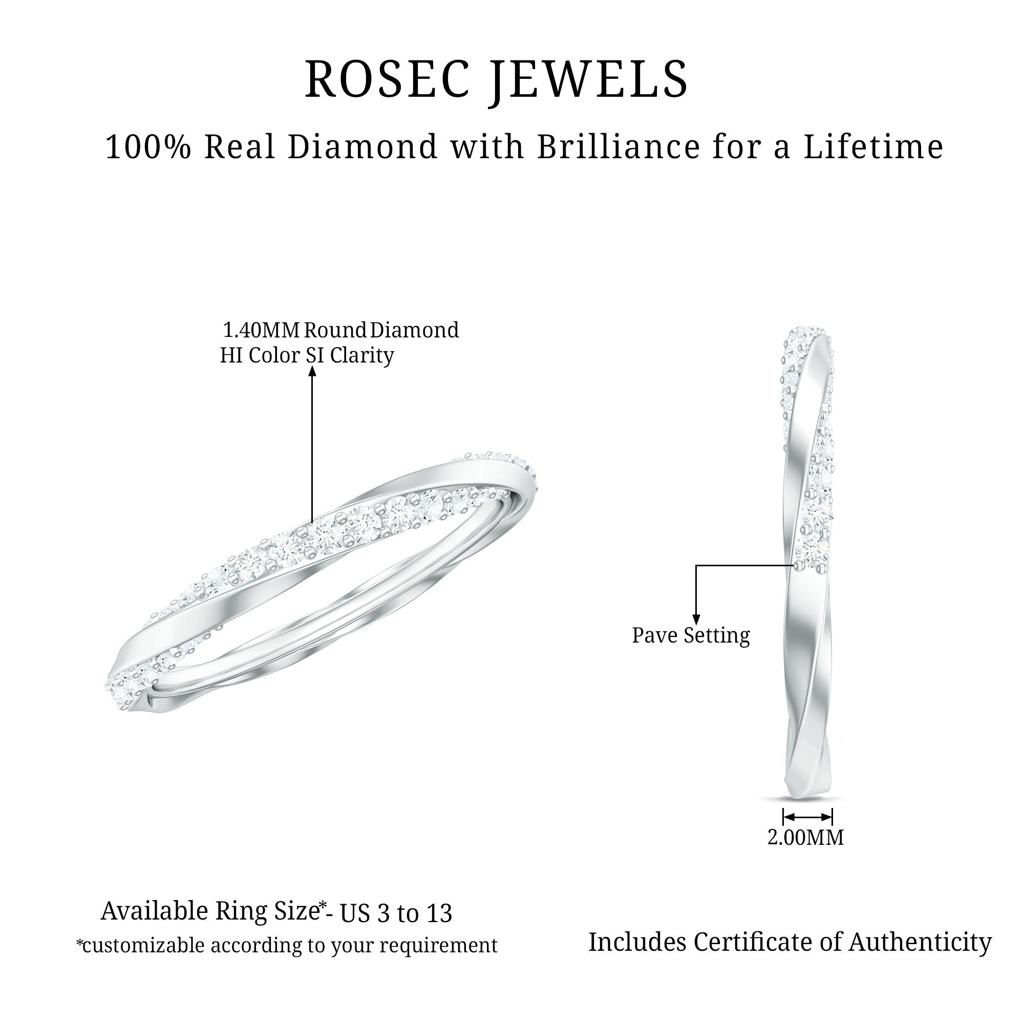 Certified Real Diamond Twisted Eternity Ring