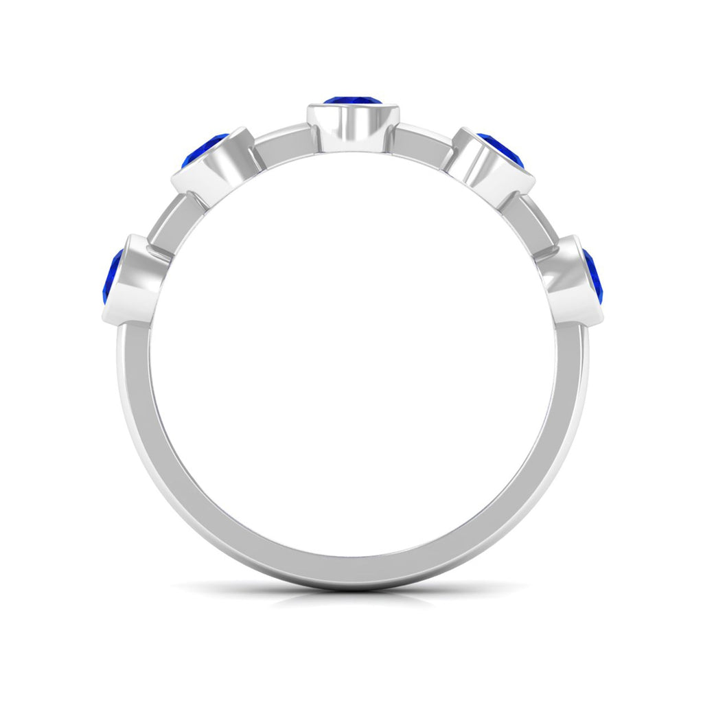 1 CT Bezel Set Round Blue Sapphire Half Eternity Ring