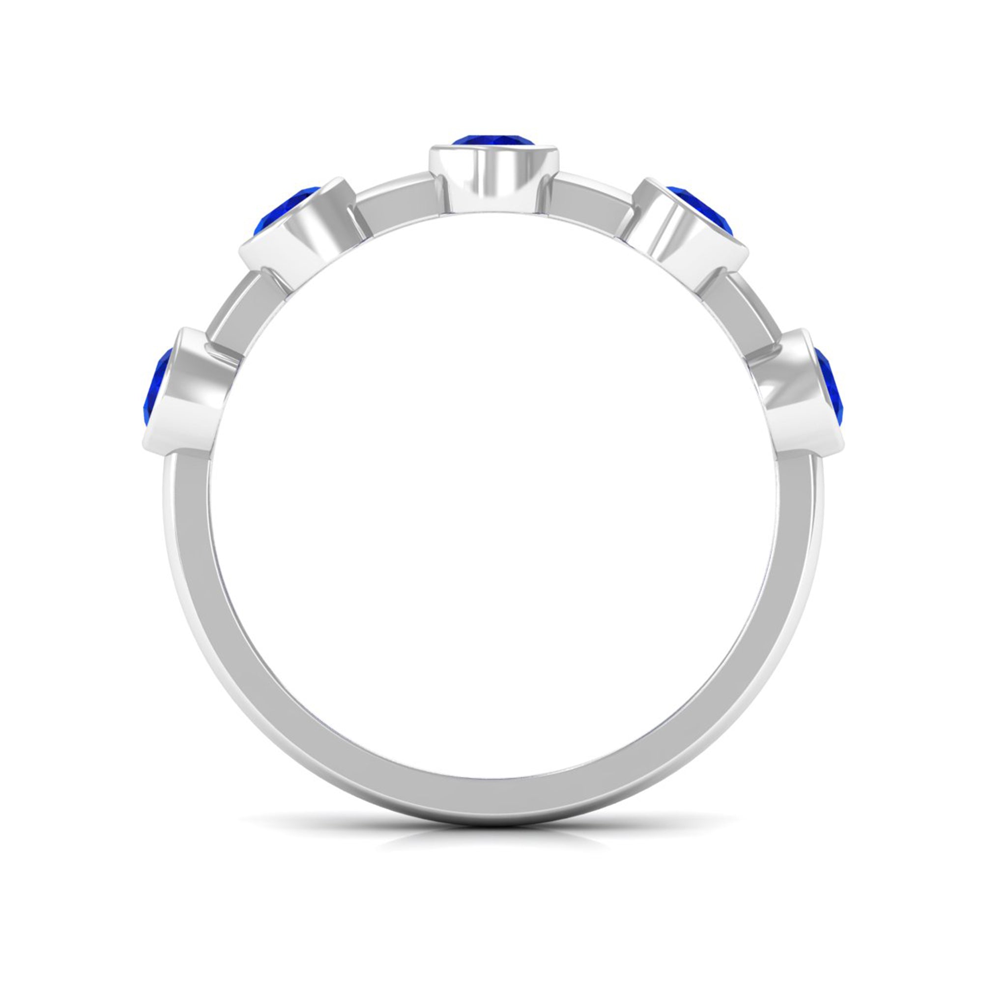 1 CT Bezel Set Round Blue Sapphire Half Eternity Ring