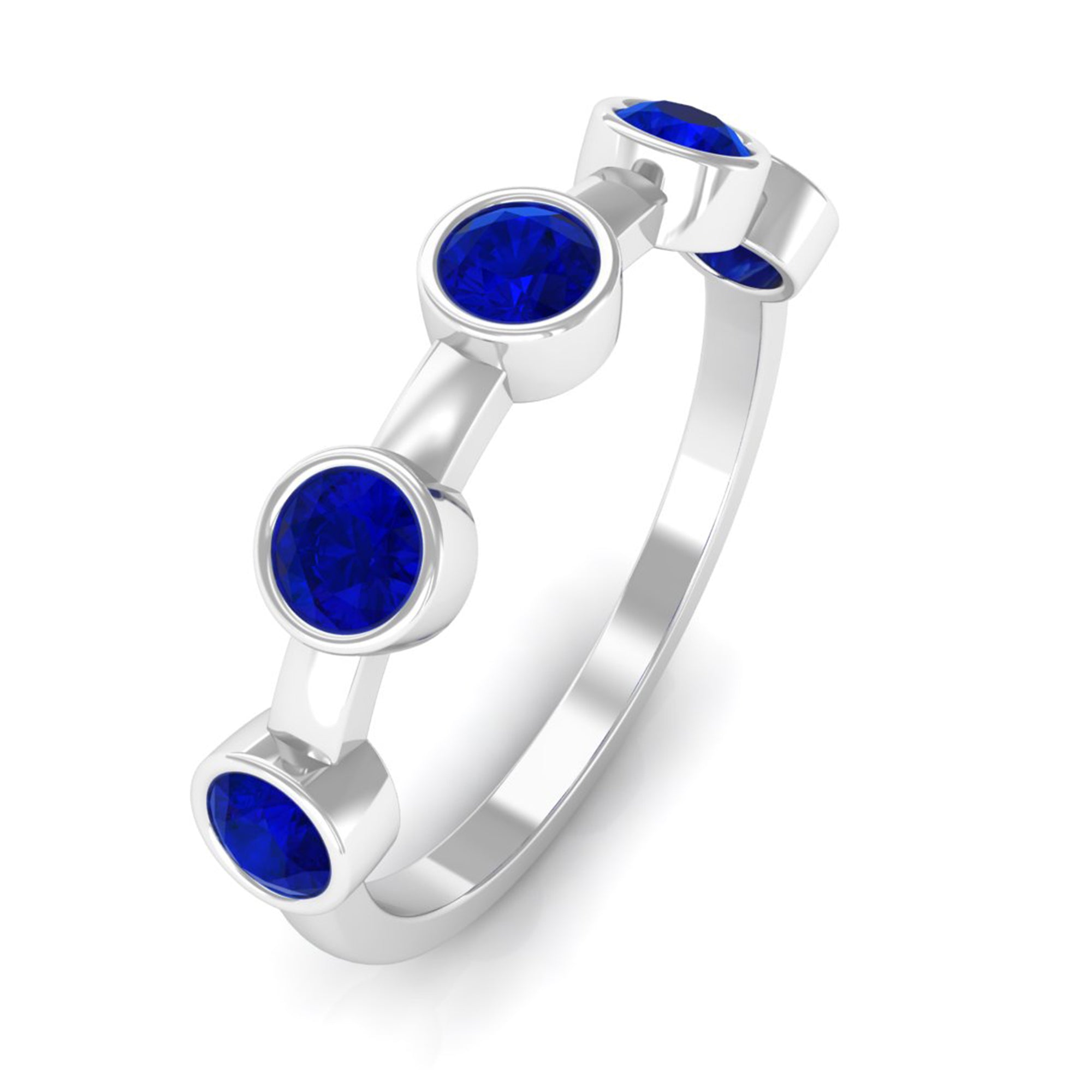 1 CT Bezel Set Round Blue Sapphire Half Eternity Ring
