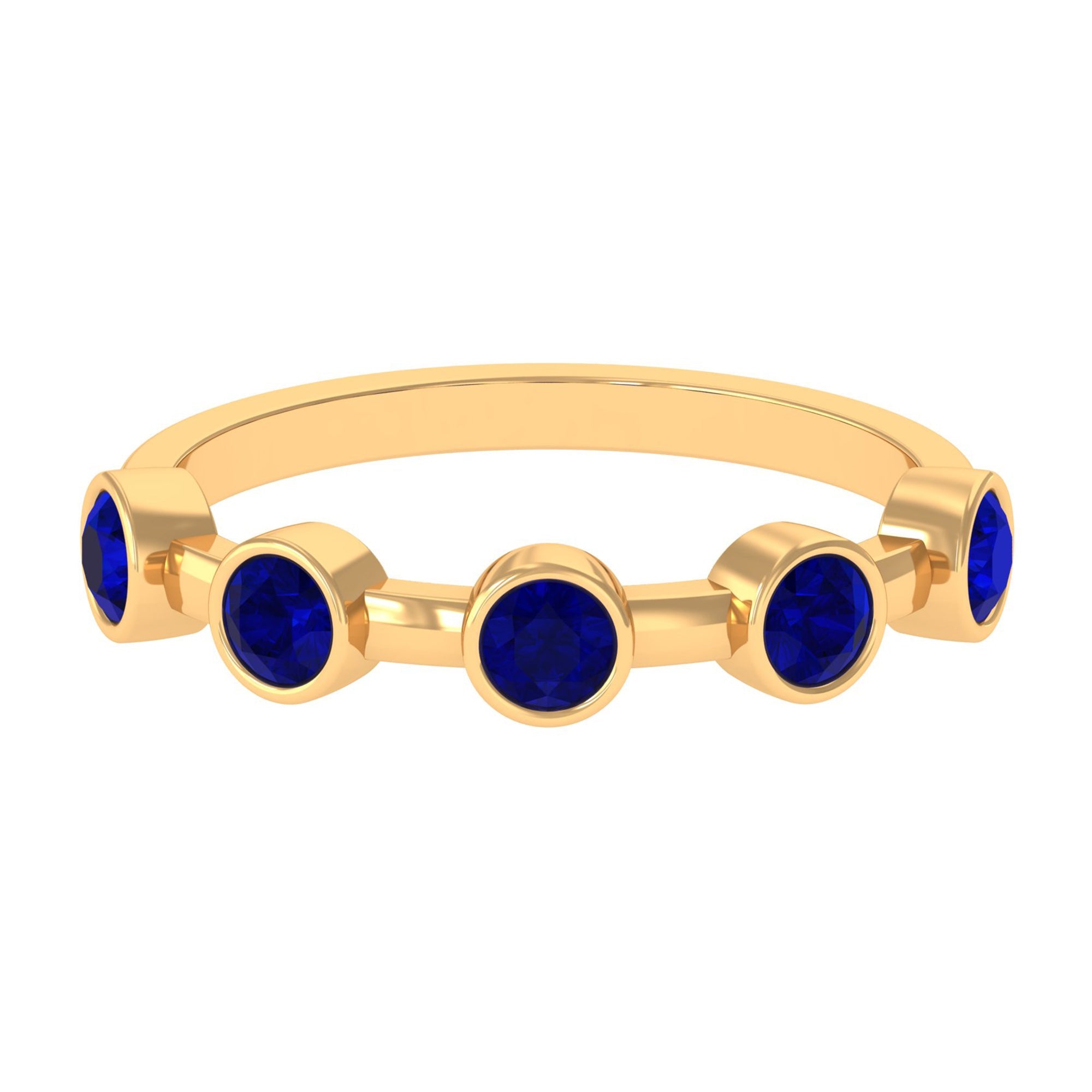 1 CT Bezel Set Round Blue Sapphire Half Eternity Ring
