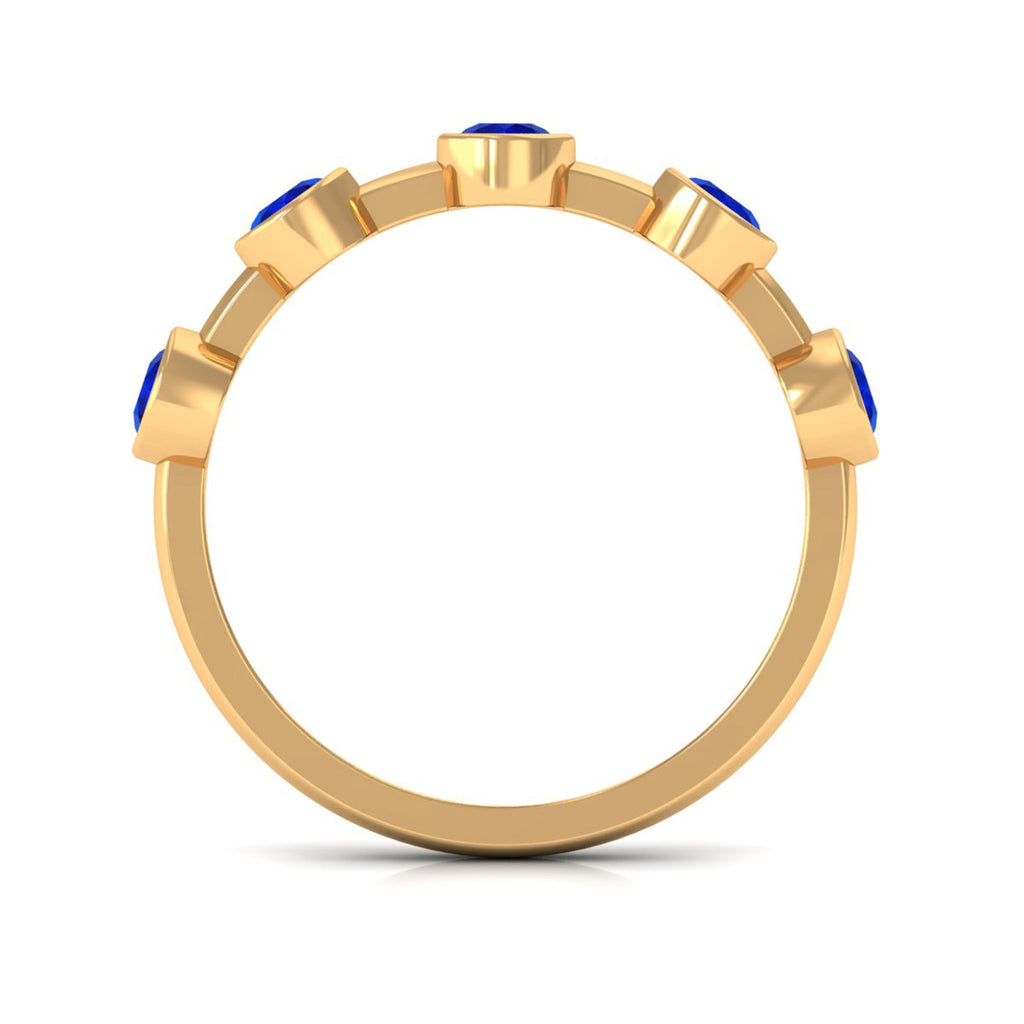 1 CT Bezel Set Round Blue Sapphire Half Eternity Ring