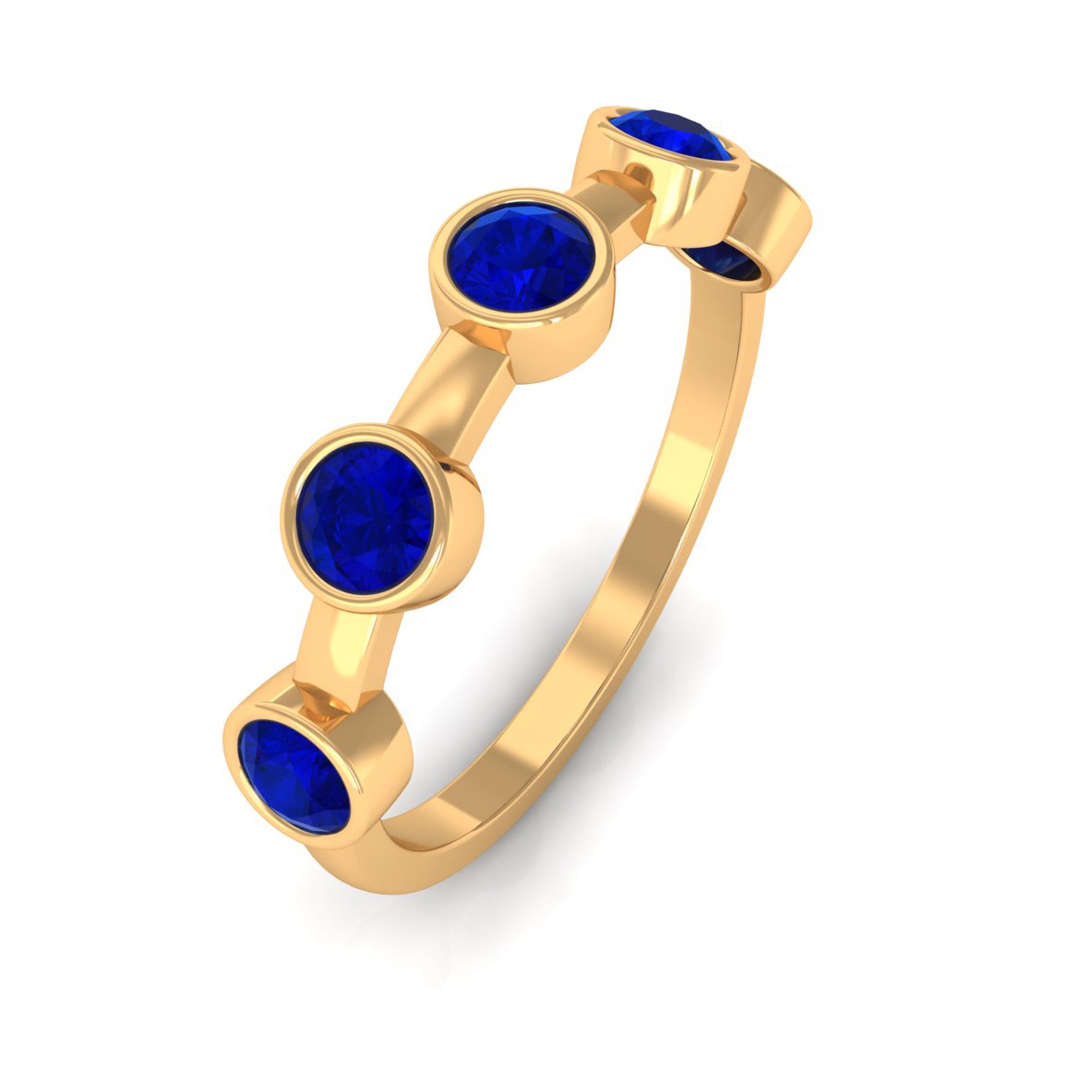 1 CT Bezel Set Round Blue Sapphire Half Eternity Ring