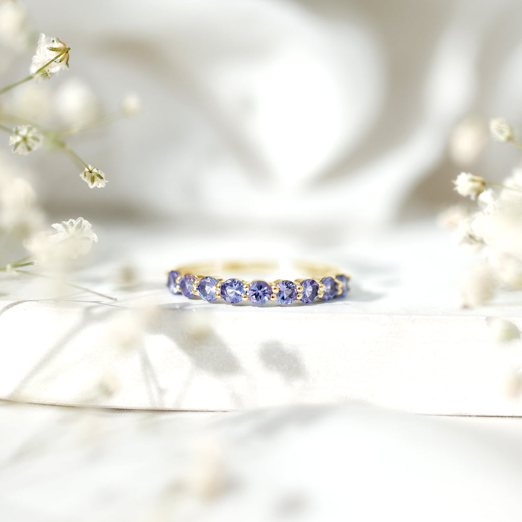 1.25 CT Natural Tanzanite Semi Eternity Ring in Gold