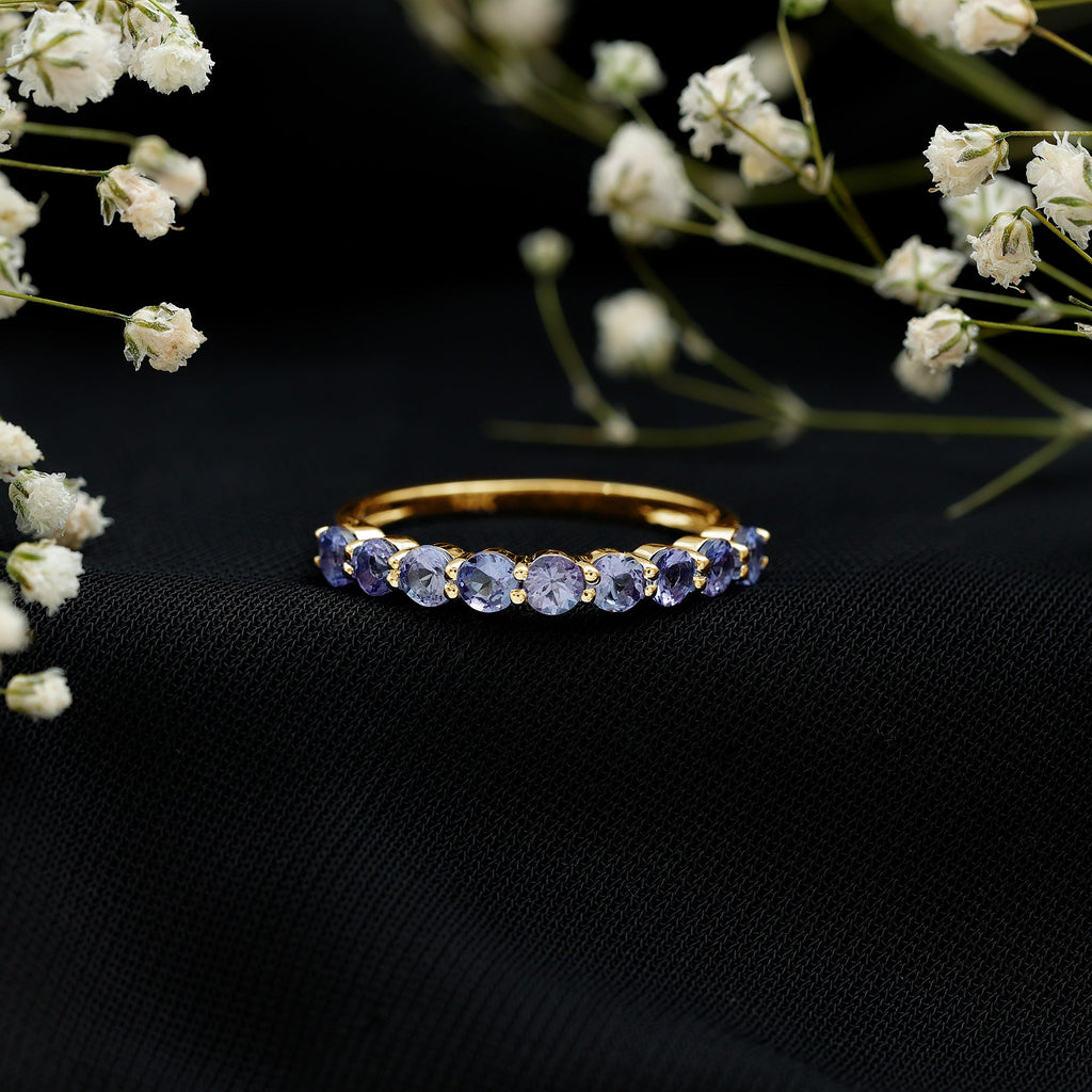 1.25 CT Natural Tanzanite Semi Eternity Ring in Gold