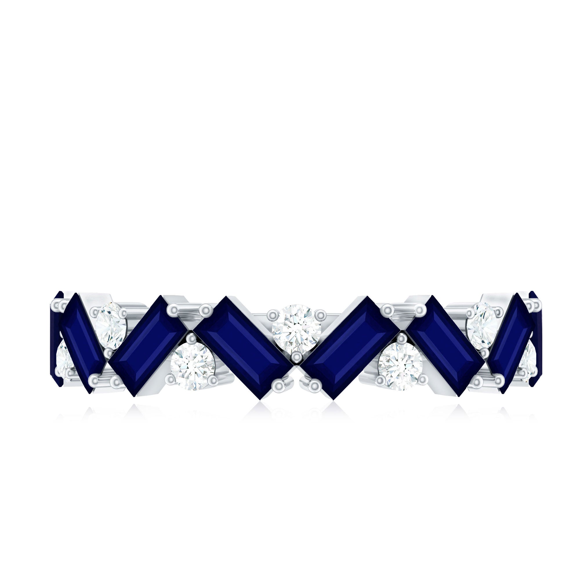 Baguette Cut Natural Blue Sapphire and Moissanite Half Eternity Ring