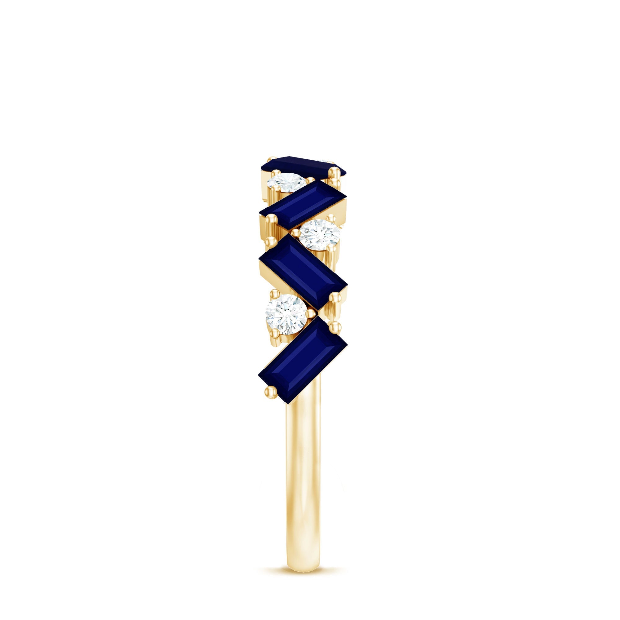 Baguette Cut Natural Blue Sapphire and Moissanite Half Eternity Ring