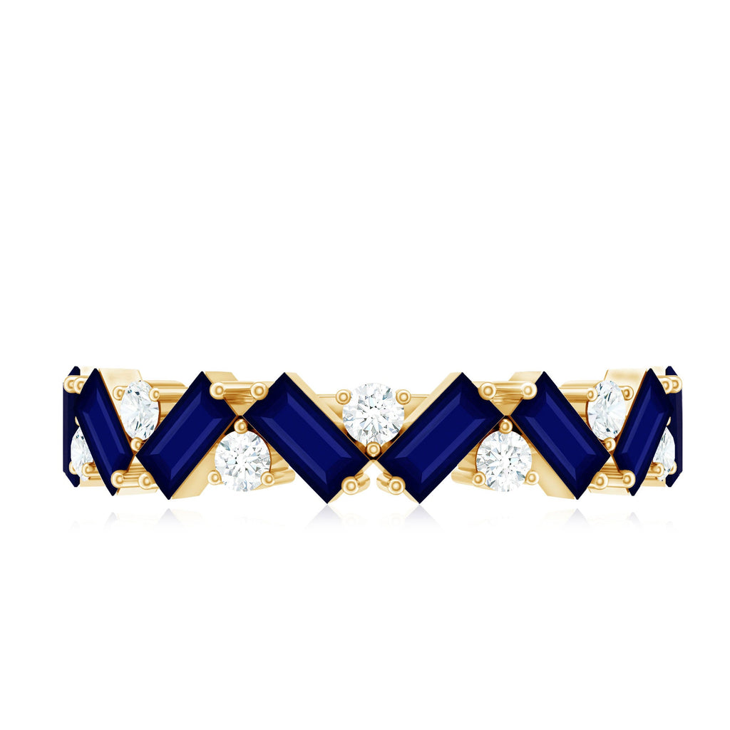 Baguette Cut Natural Blue Sapphire and Moissanite Half Eternity Ring