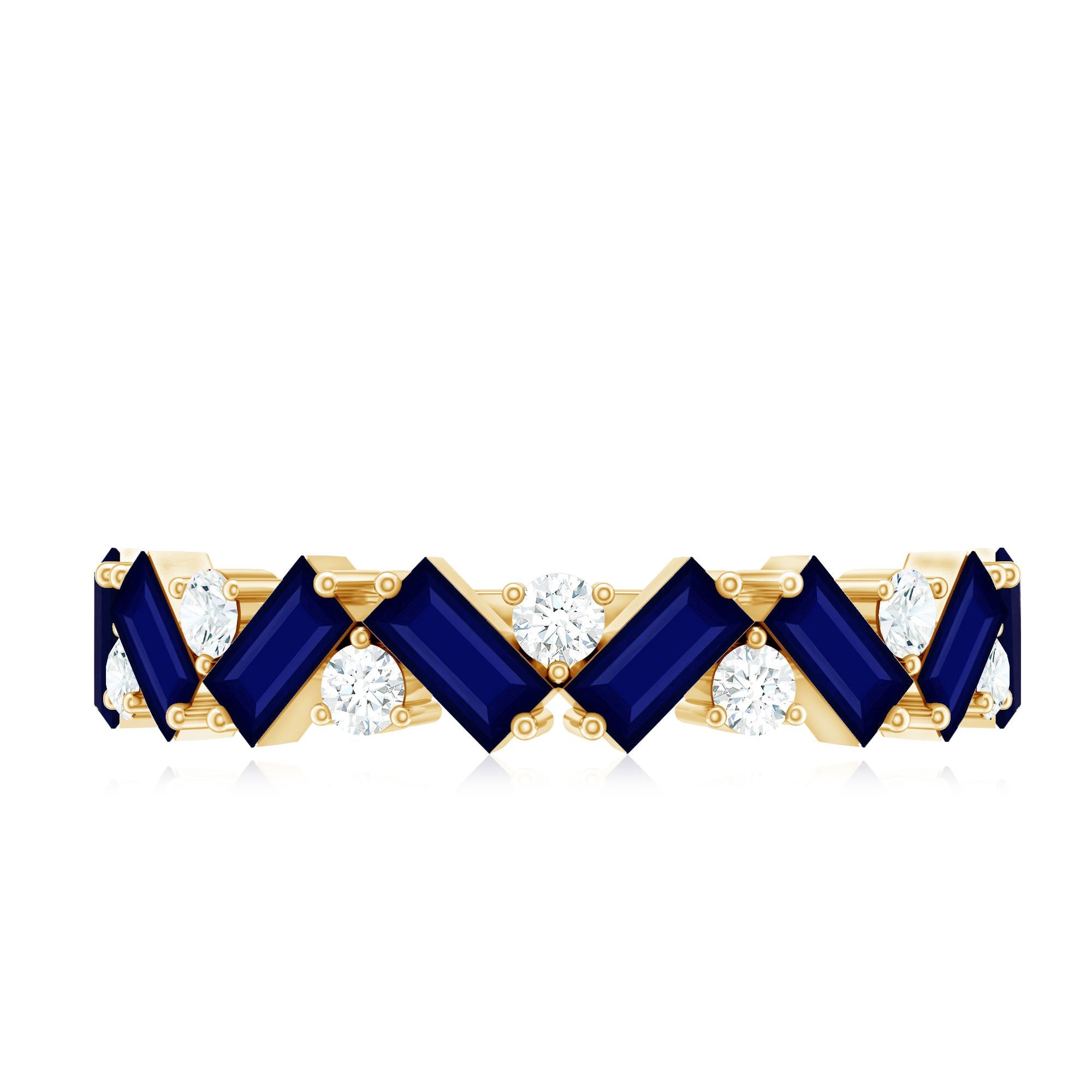 Baguette Cut Natural Blue Sapphire and Moissanite Half Eternity Ring