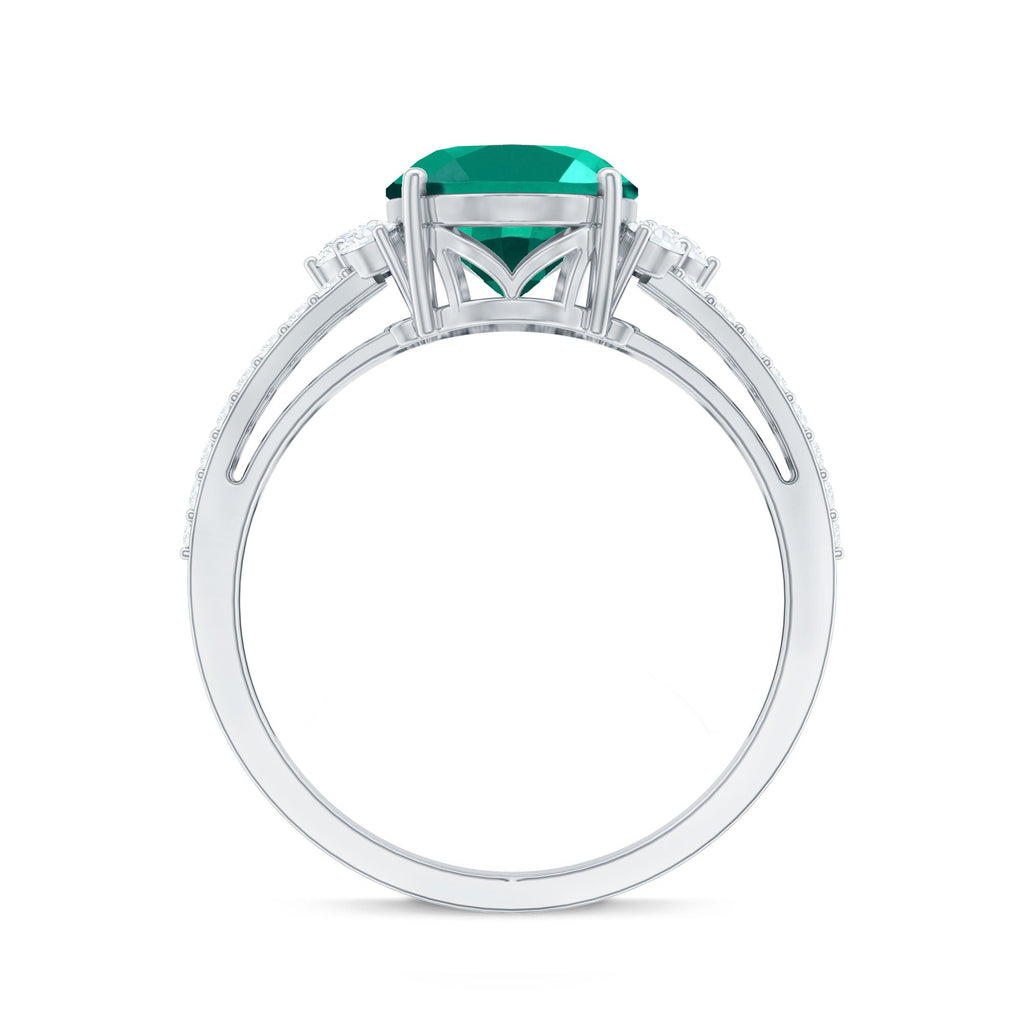 Certified 8X10 mm Oval Lab Grown Emerald Split Shank Engagement Ring
