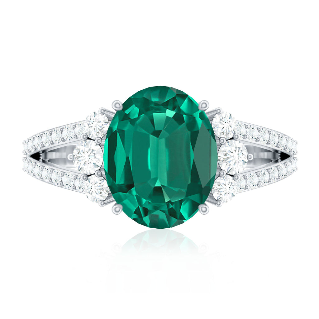 Certified 8X10 mm Oval Lab Grown Emerald Split Shank Engagement Ring