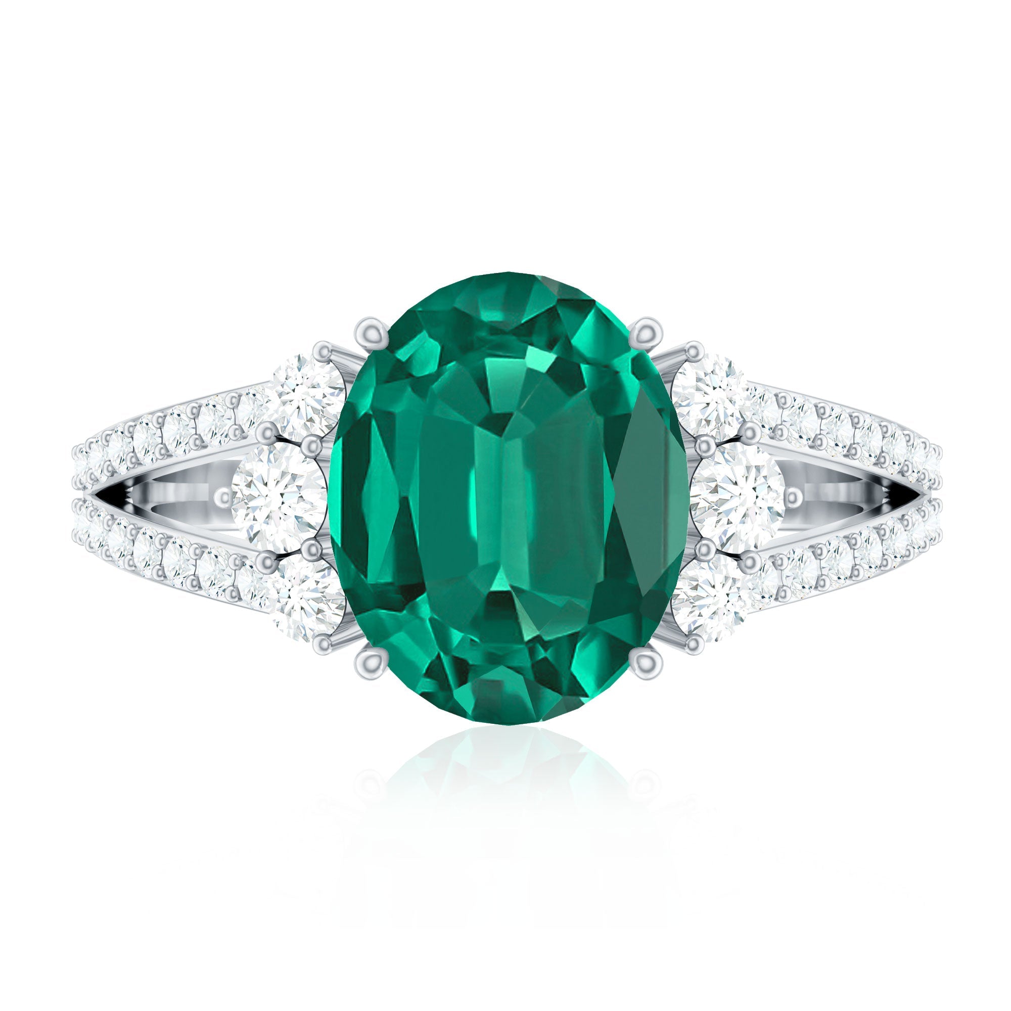 Certified 8X10 mm Oval Lab Grown Emerald Split Shank Engagement Ring