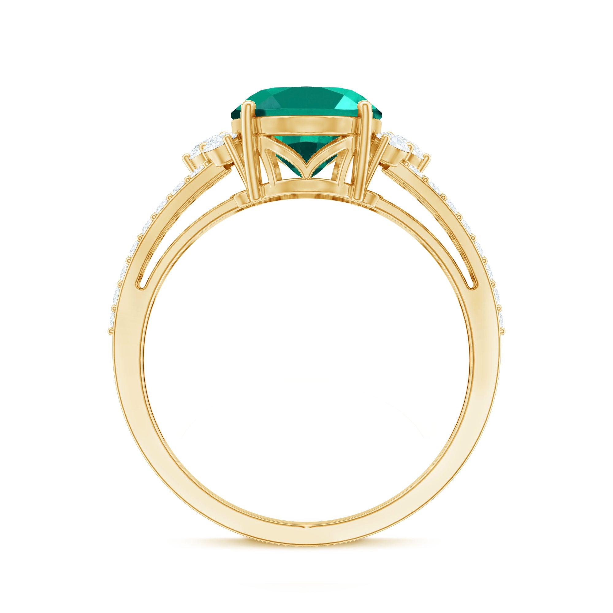 Certified 8X10 mm Oval Lab Grown Emerald Split Shank Engagement Ring