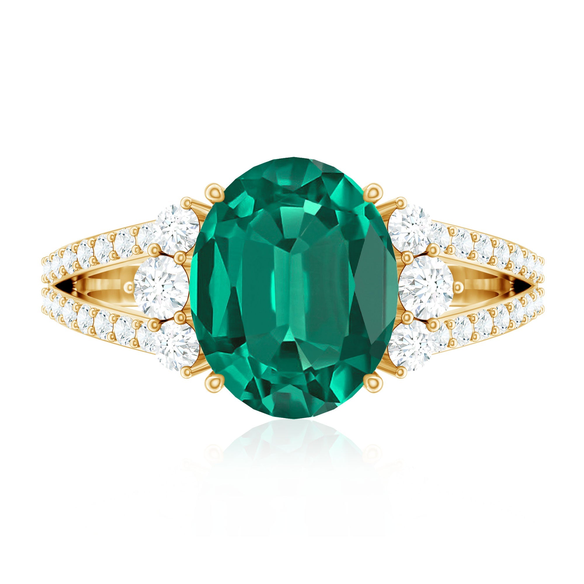 Certified 8X10 mm Oval Lab Grown Emerald Split Shank Engagement Ring