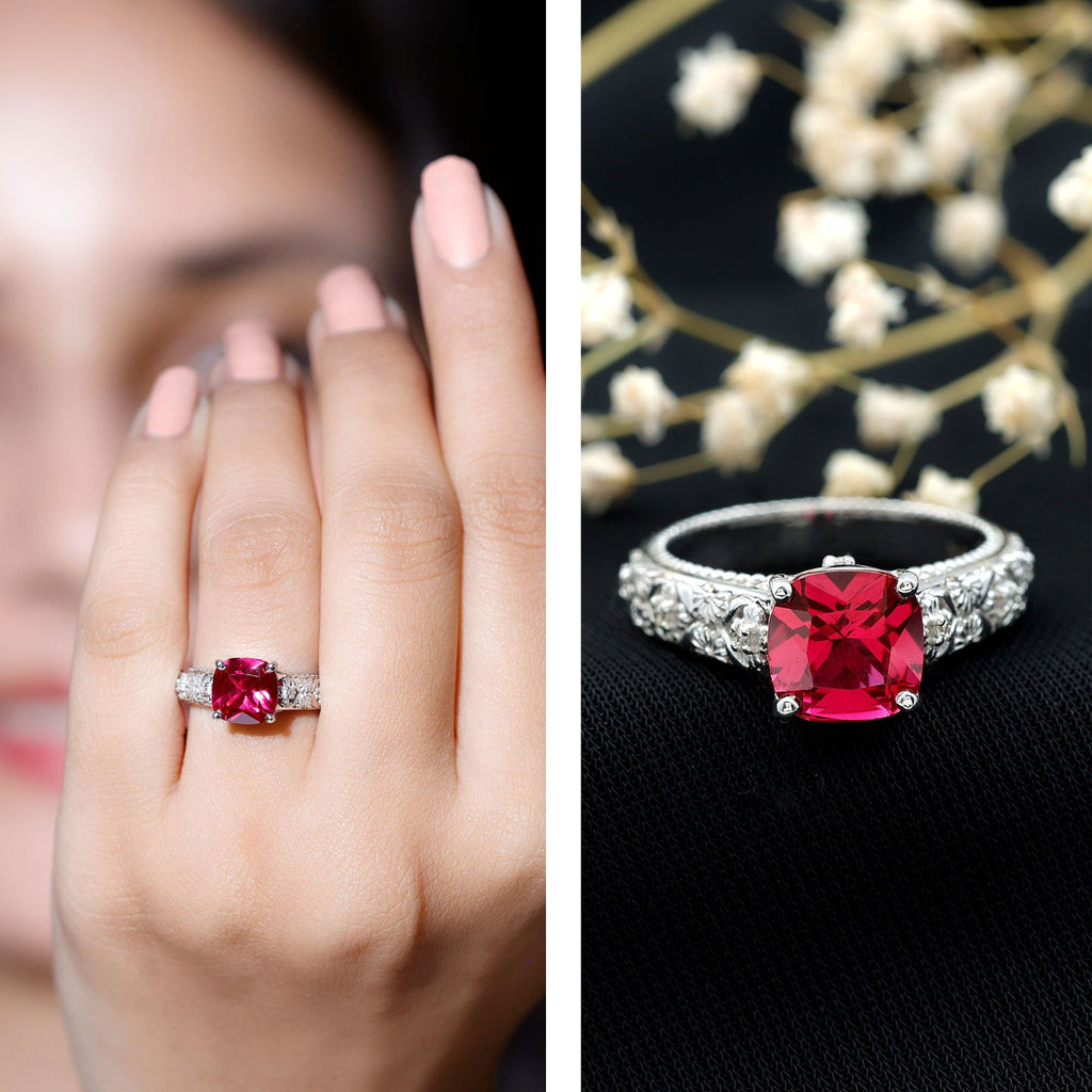 2 CT Cushion Cut Lab Created Ruby Solitaire Ring