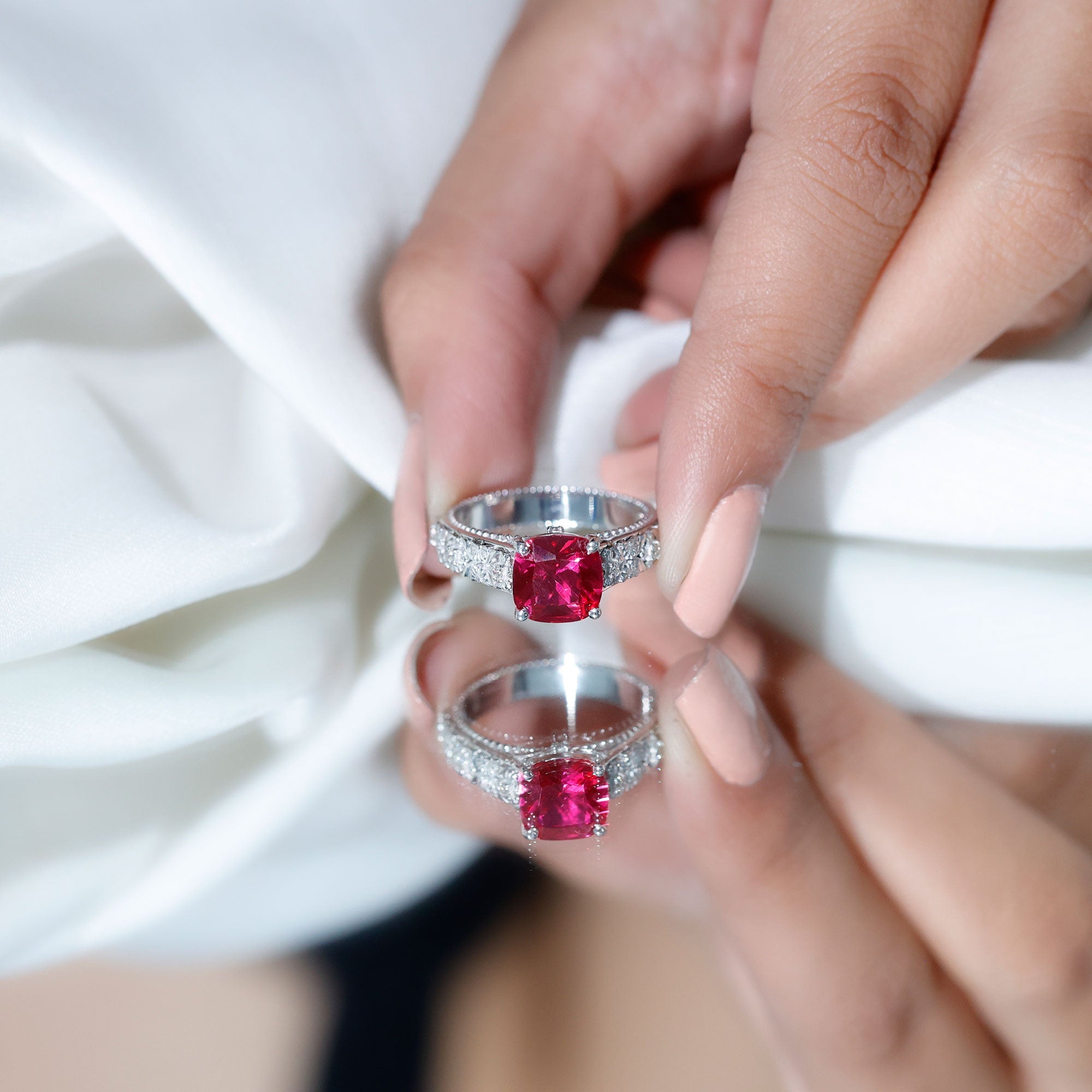 2 CT Cushion Cut Lab Created Ruby Solitaire Ring