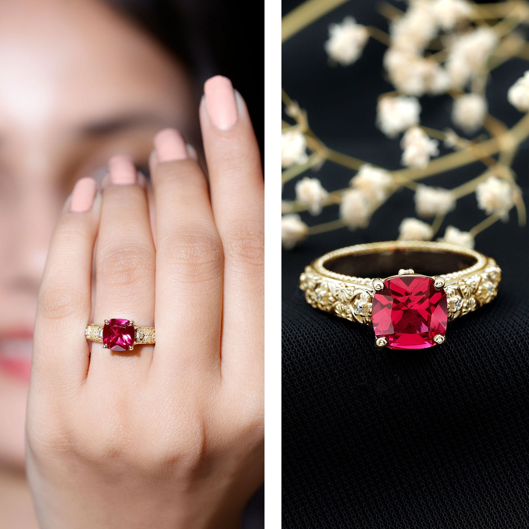 2 CT Cushion Cut Lab Created Ruby Solitaire Ring