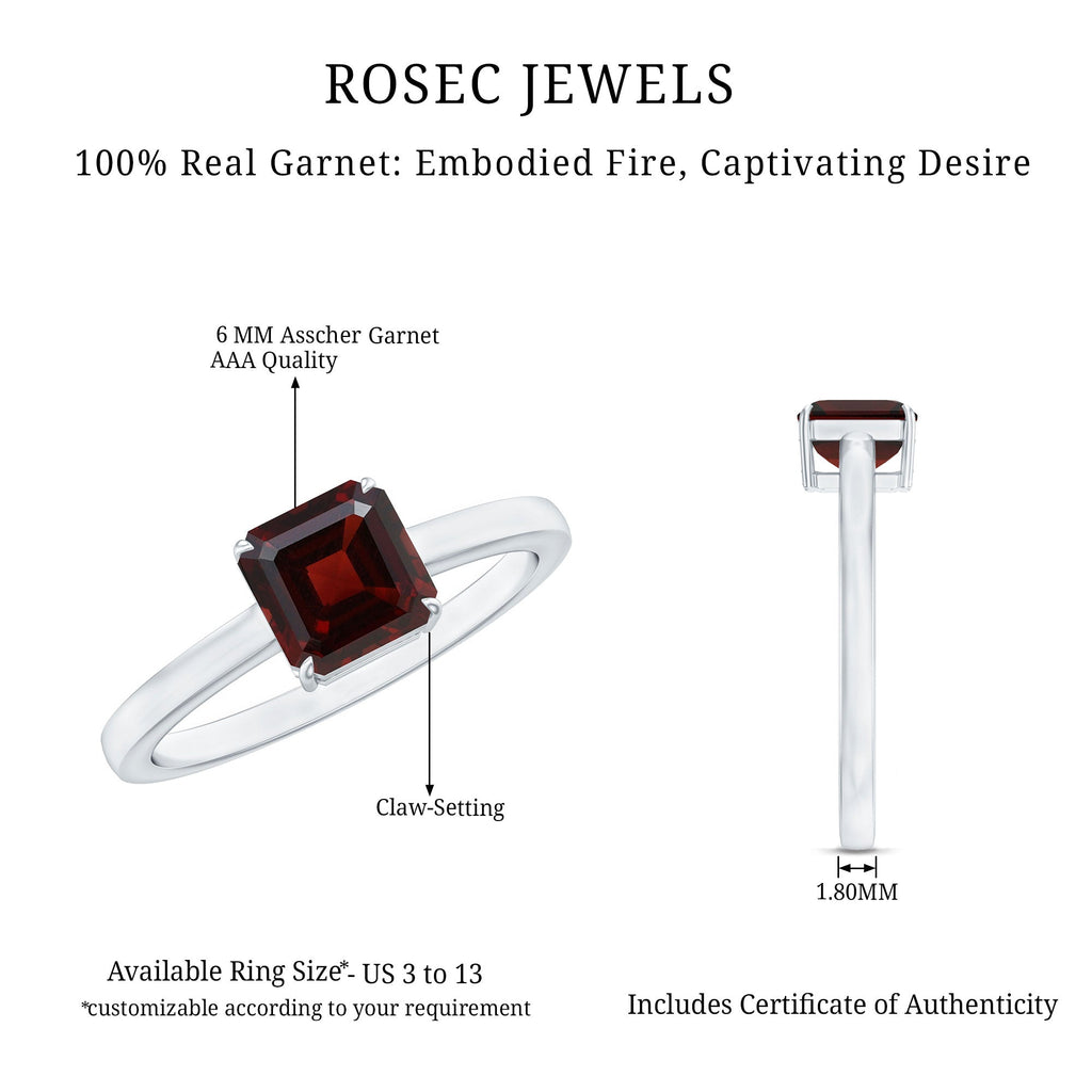 Real 8mm Garnet Asscher Cut Engagement Ring with Certificate