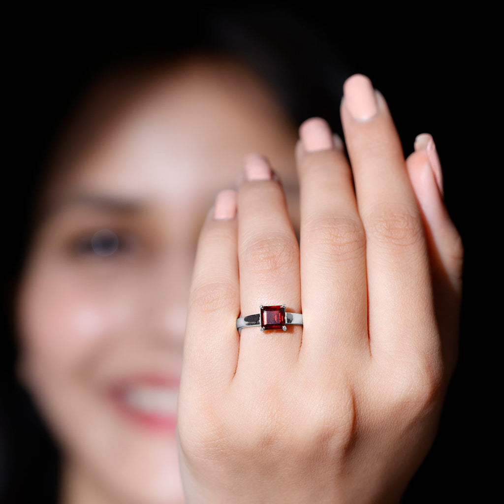 Real 8mm Garnet Asscher Cut Engagement Ring with Certificate