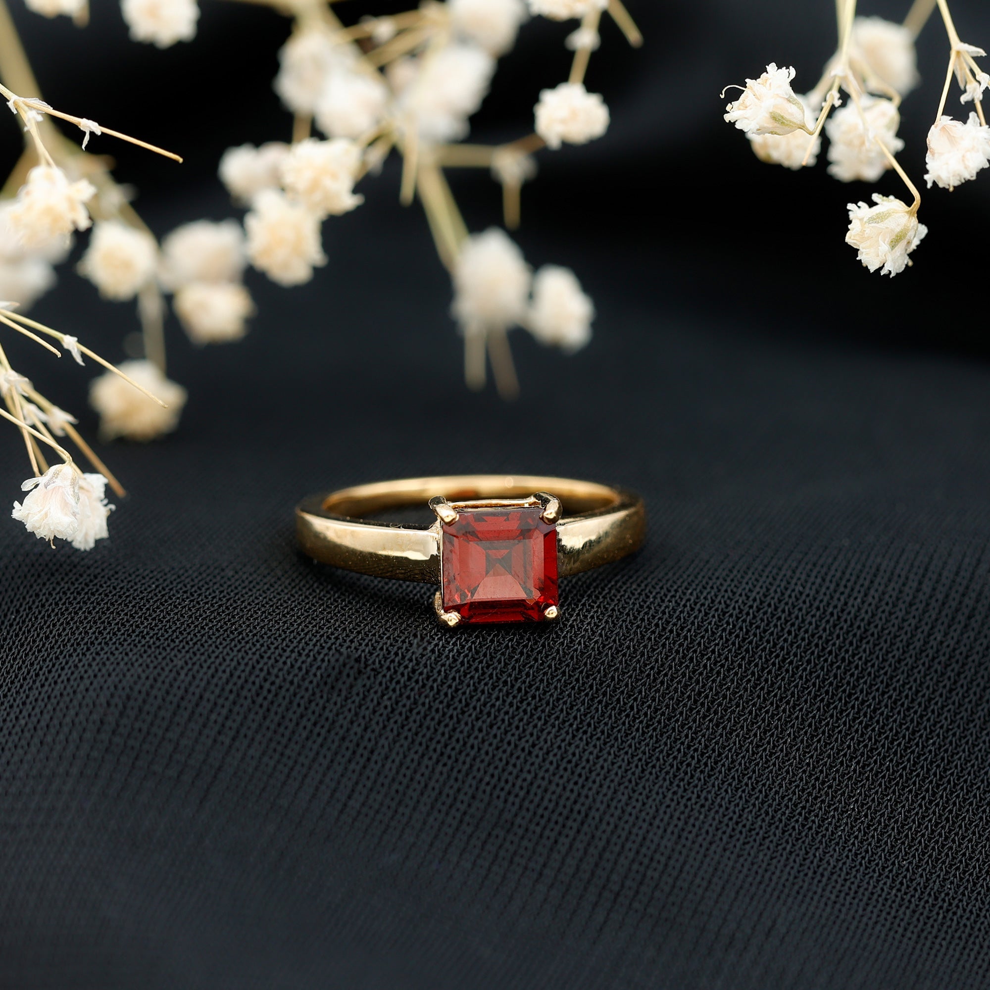 Real 8mm Garnet Asscher Cut Engagement Ring with Certificate