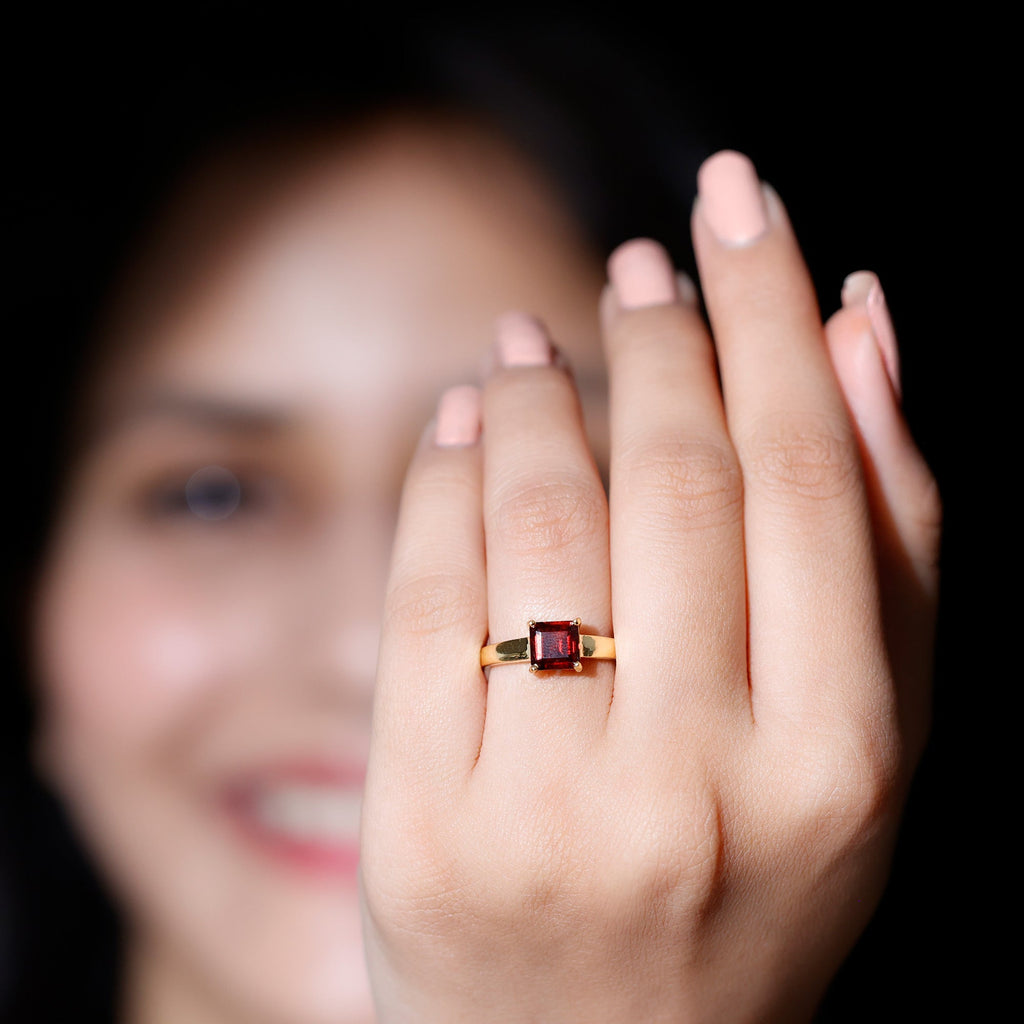 Real 8mm Garnet Asscher Cut Engagement Ring with Certificate