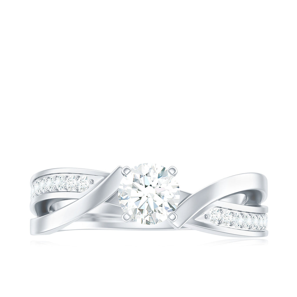 Zircon Solitaire Infinity Engagement Ring with Side Stones