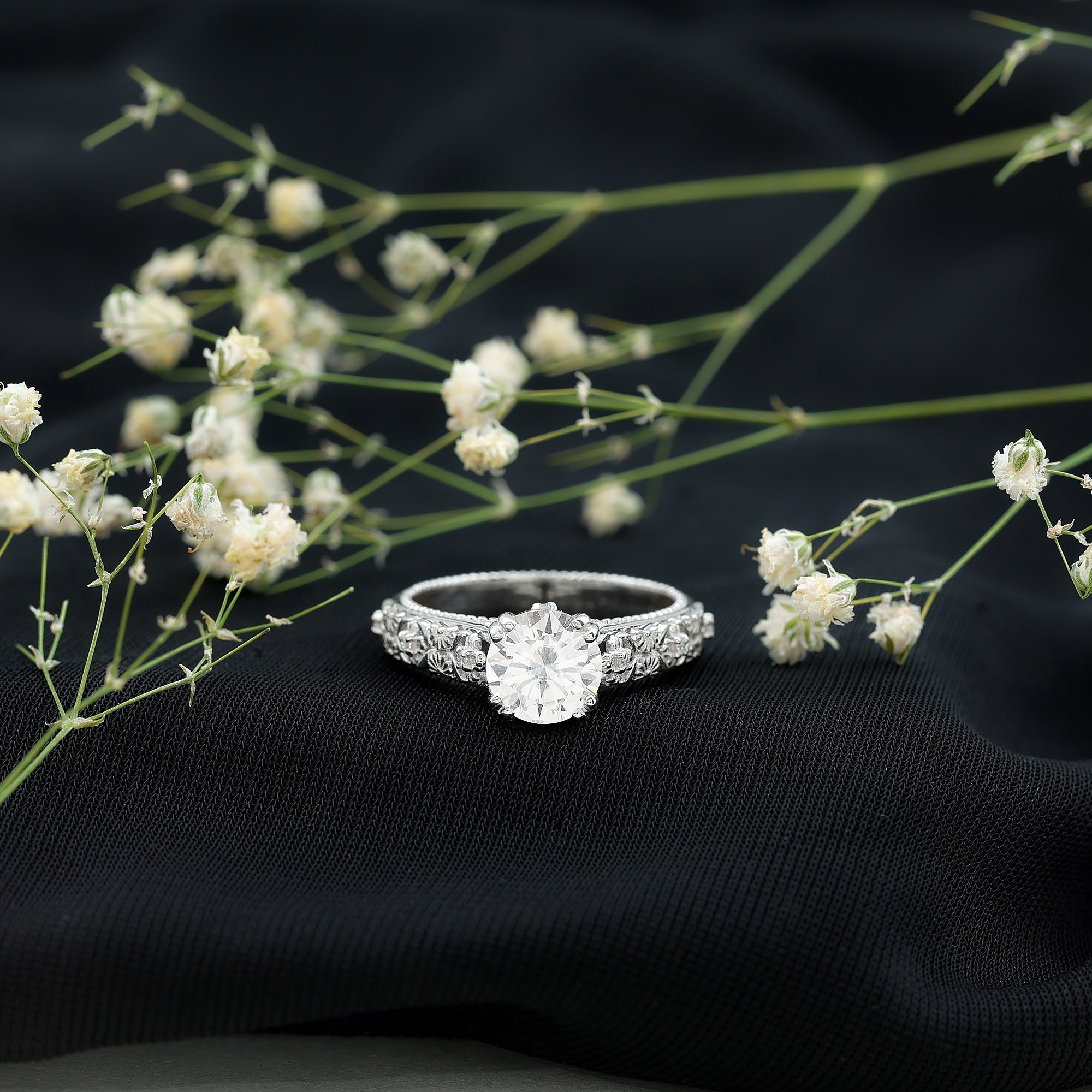 2 Carat Moissanite Double Prong Vintage Engagement Ring