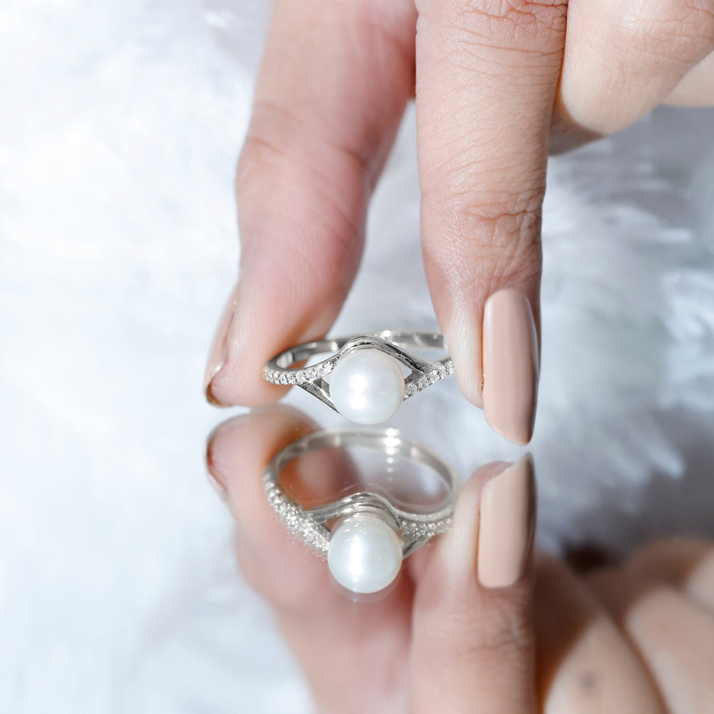 Freshwater Pearl and Diamond Classic Engagement Ring