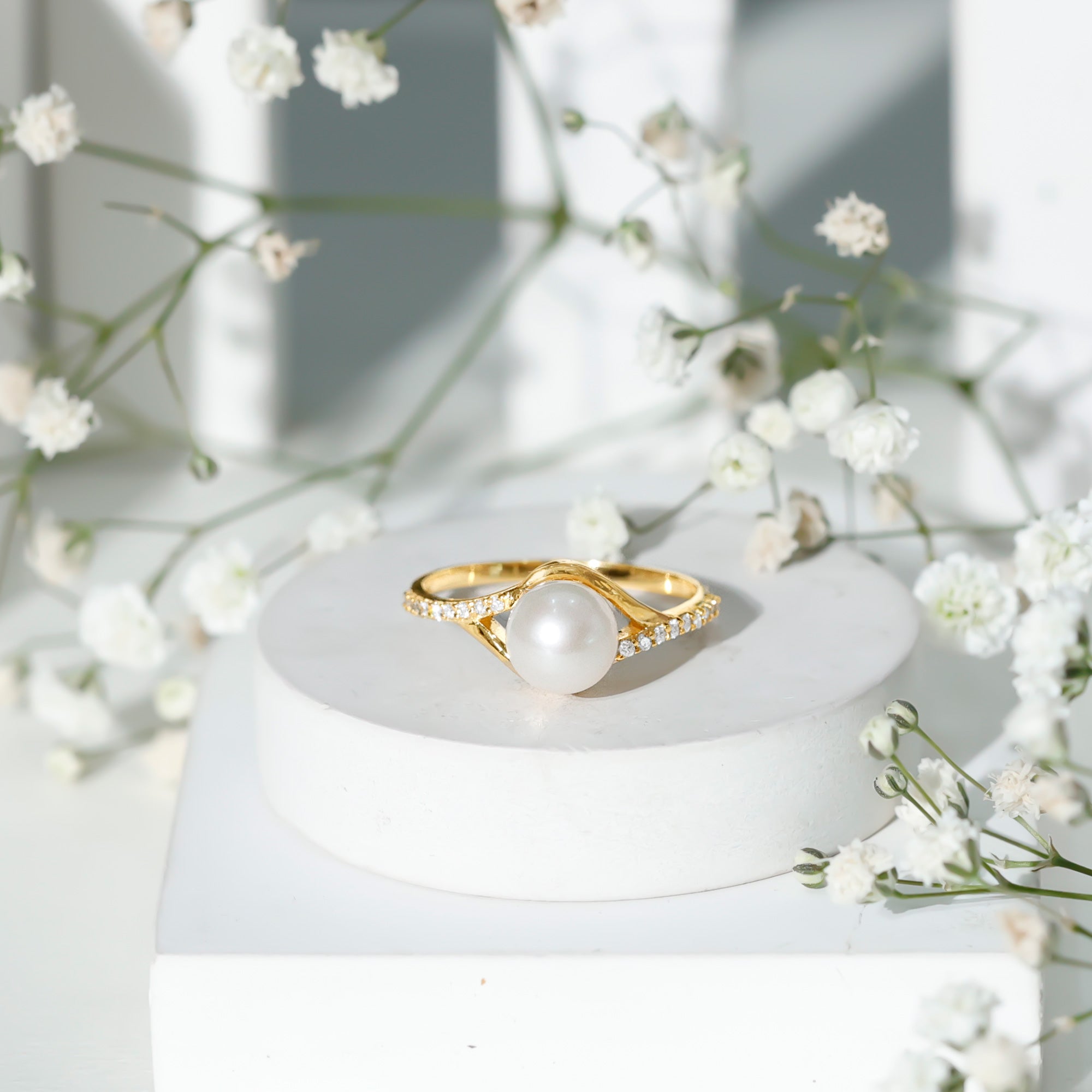 Freshwater Pearl and Diamond Classic Engagement Ring