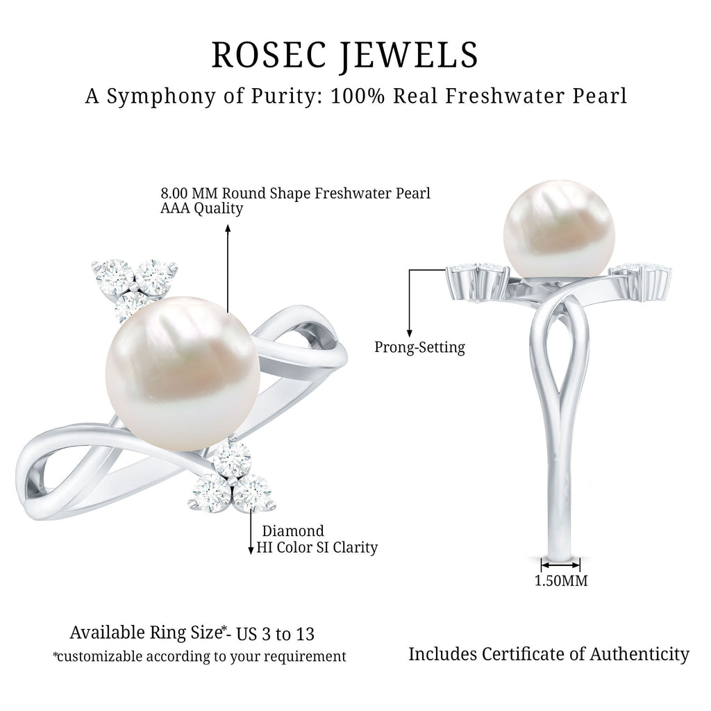 Freshwater Pearl Solitaire Ring with Diamond Trio