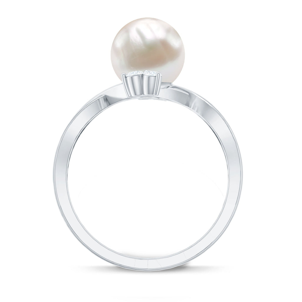 Freshwater Pearl Solitaire Ring with Diamond Trio