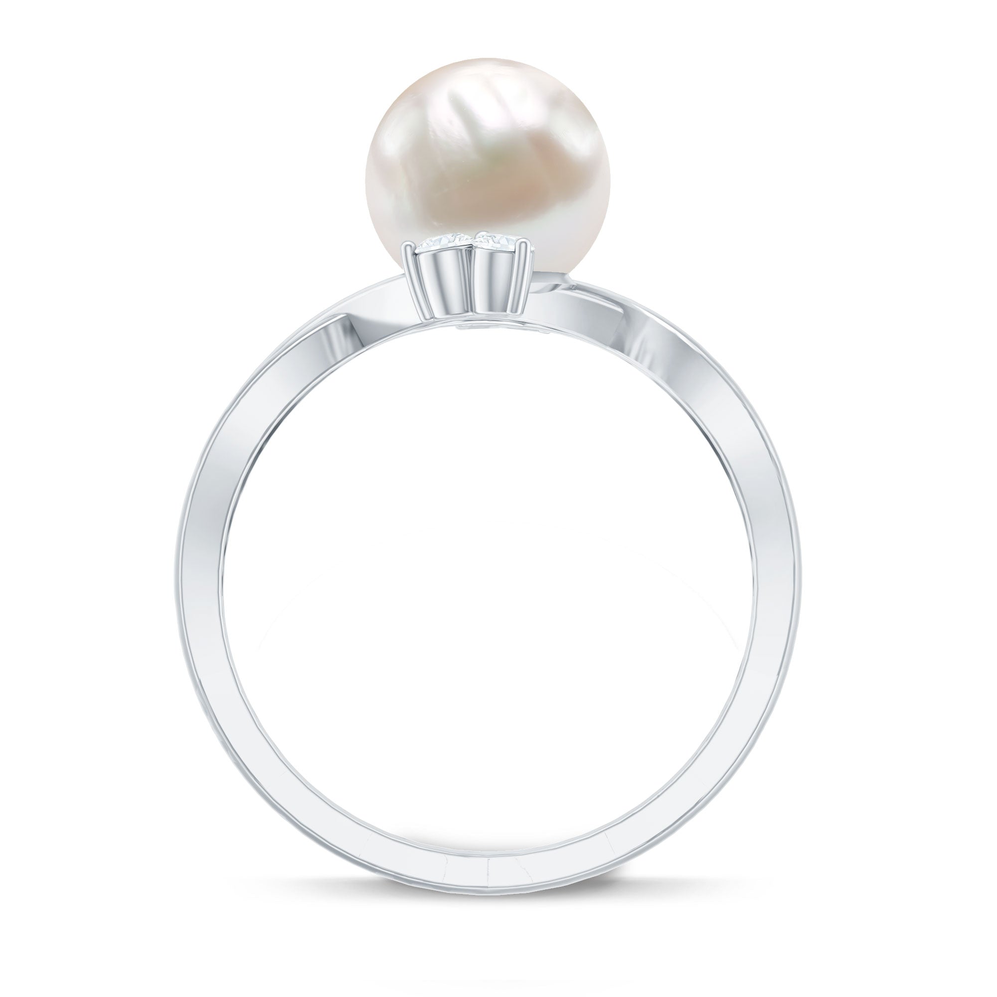 Freshwater Pearl Solitaire Ring with Diamond Trio
