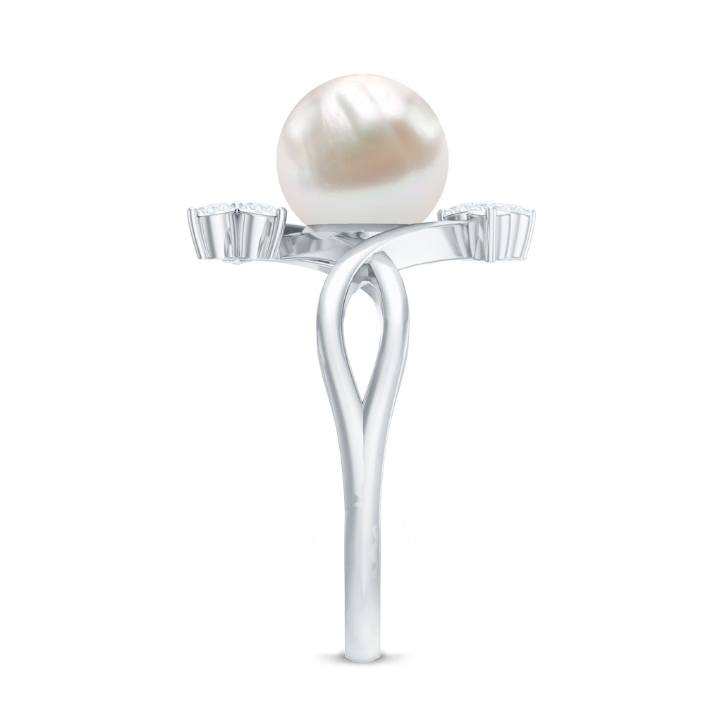 Freshwater Pearl Solitaire Ring with Diamond Trio